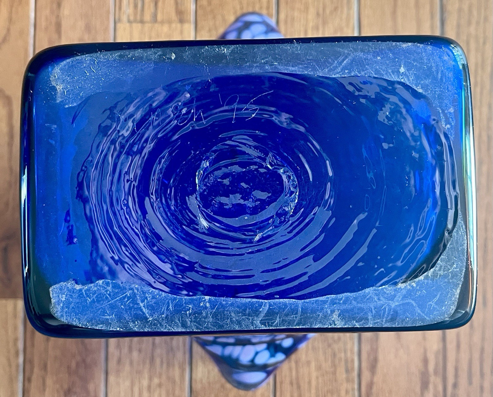 Blue & Pink Designed Vase Handblown Studio Art Glass By Mensch Signed & Dated 95