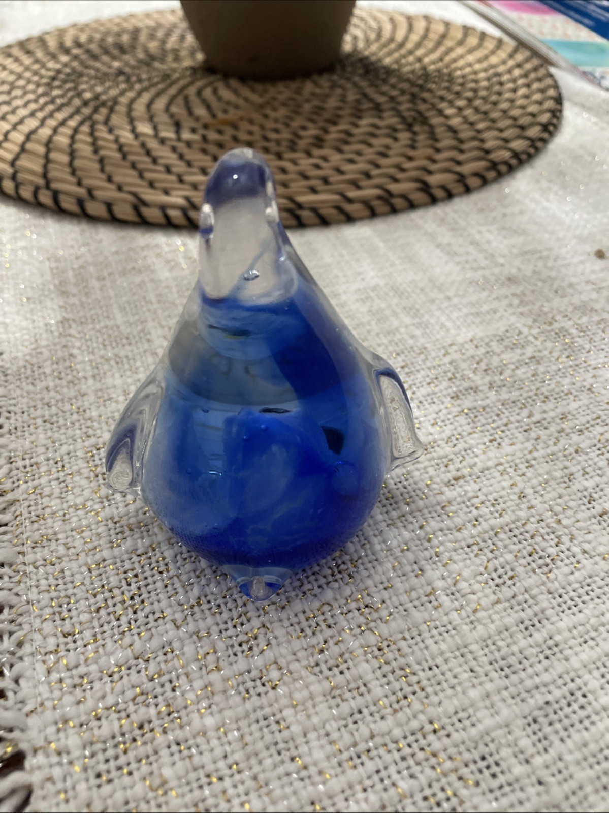 Murano Style Cobalt Penguin Art Glass Figurine Paperweight 6”