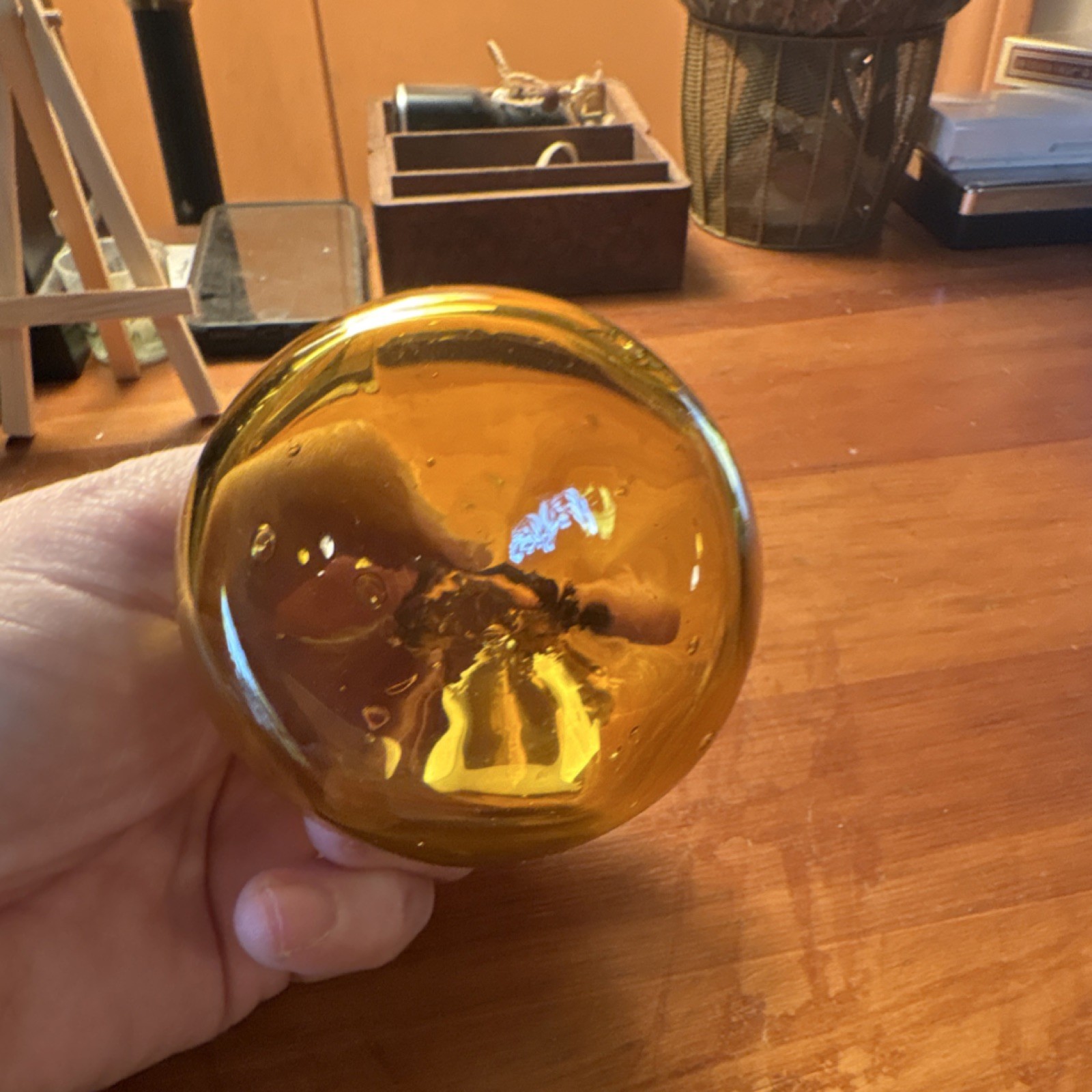 Amber Art Glass Hand Blown Glass Figurine Glossy Finish 4.5″ Decorative