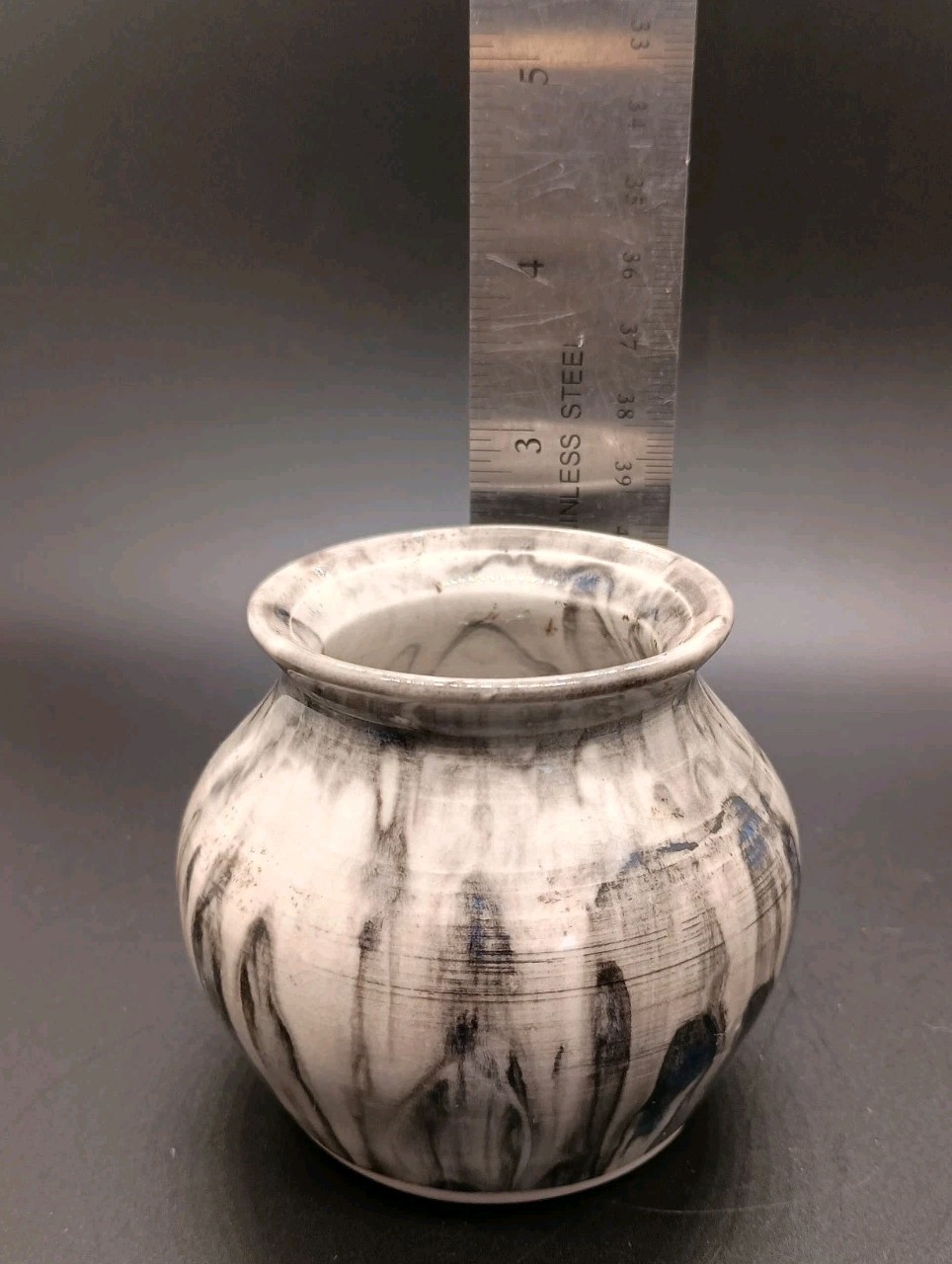 Studio Pottery Mini Vase White Black Ceramic Rustic Vessel Small Handmade Signed