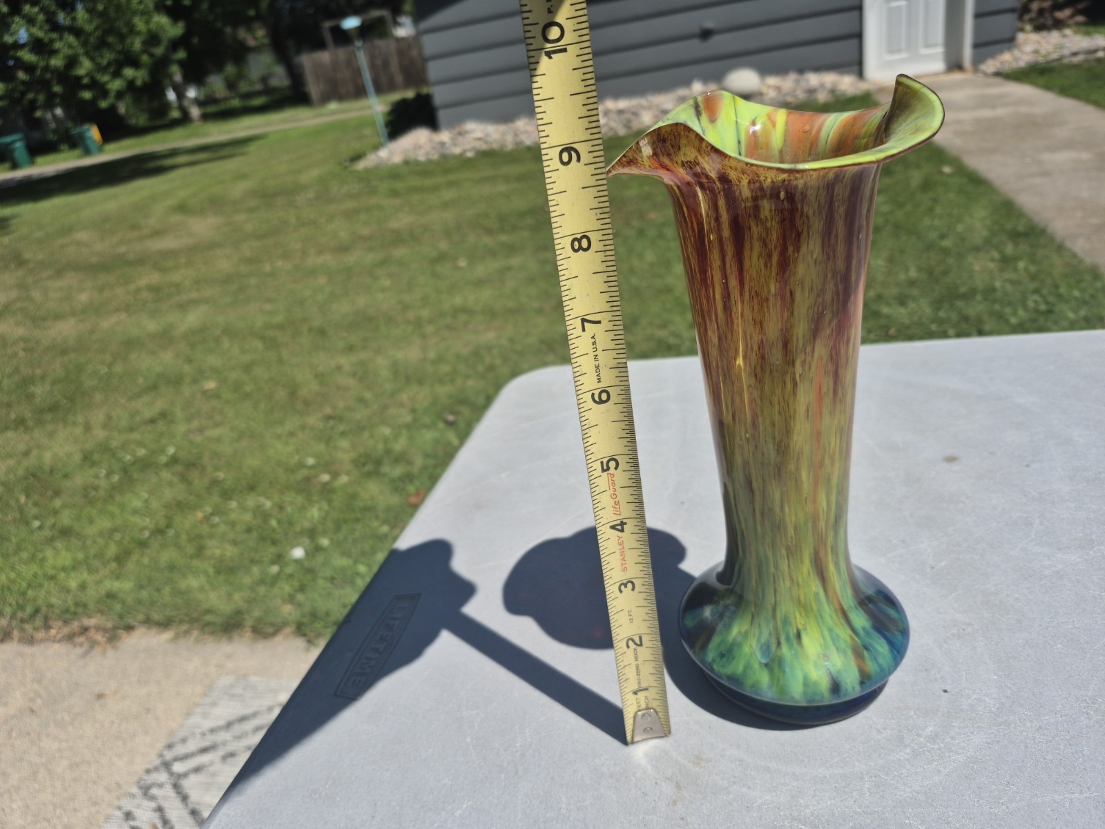 Antique Art Nouveau Color Burst Art Glass Swung Vase Czechoslovakia