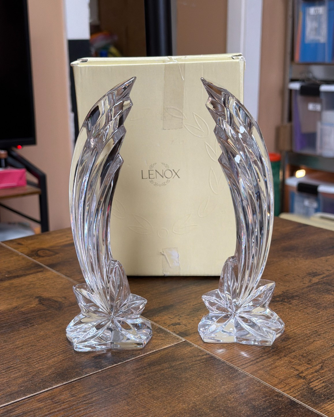 VTG Falling Star 8″ Crystal Candlesticks By Lenox in Orig Box ~ New, Never Used.
