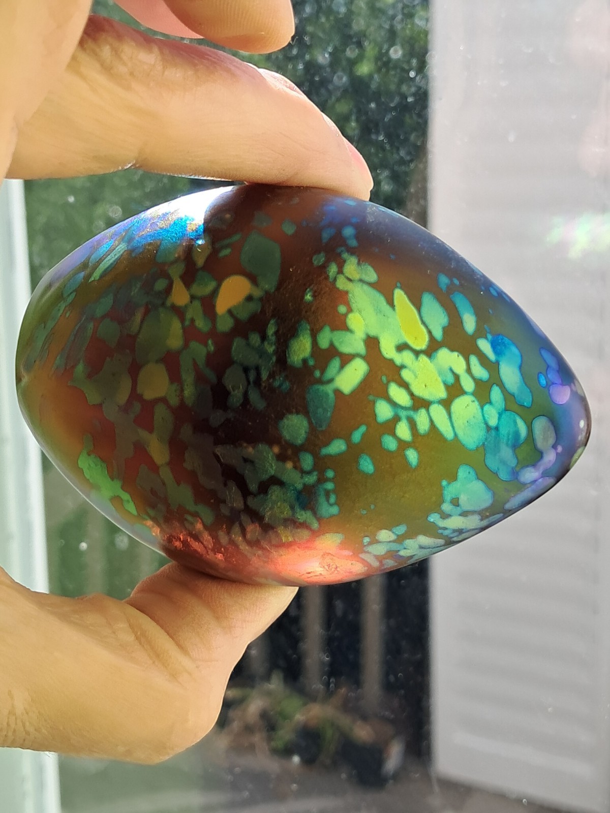 Vintage John Cook Glass Paperweight Signed 1991 Egg Shape Iridescent 3.25 inch H