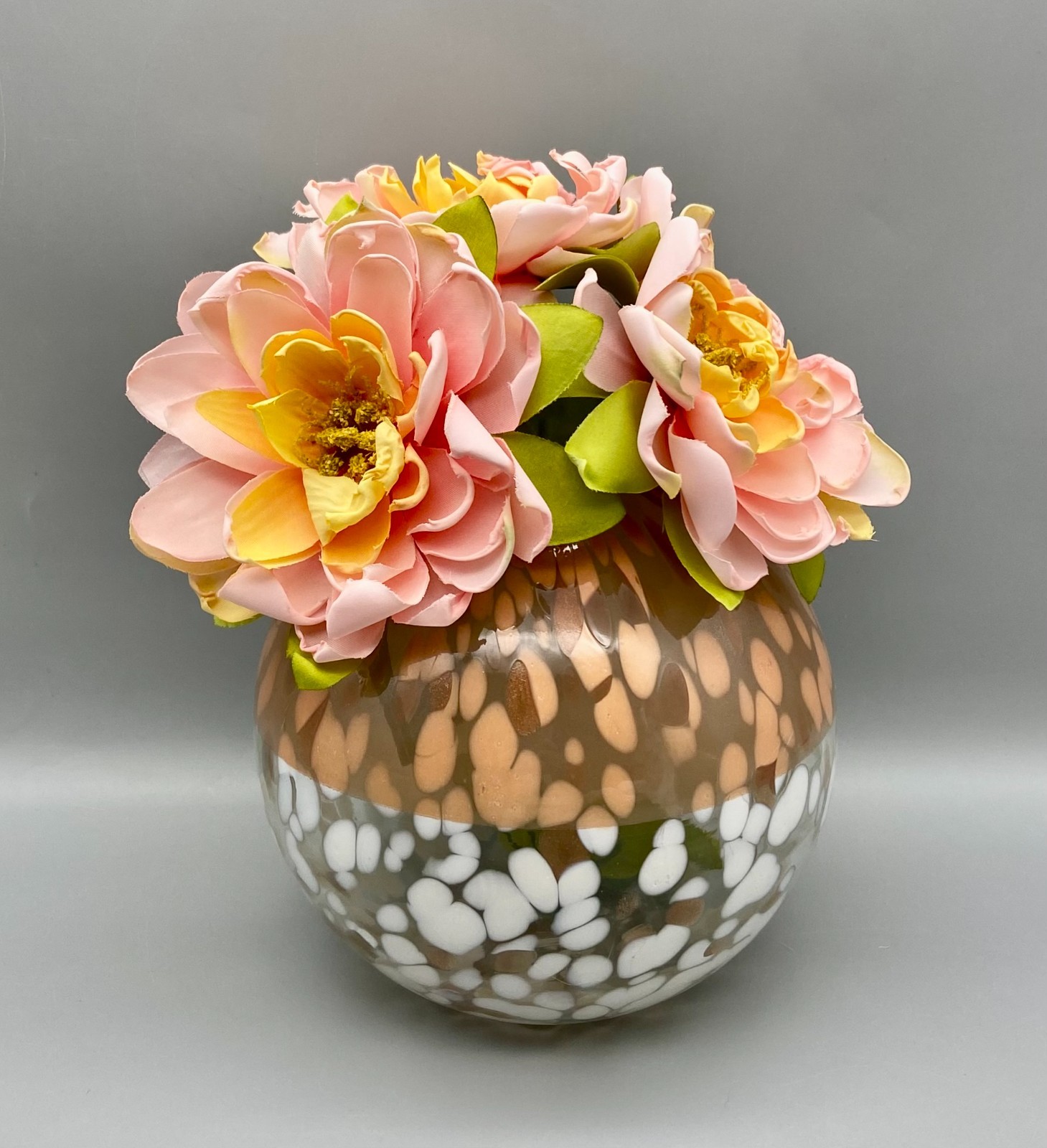Anthropologie Bela Peach Glass Vase Large Orb Peach White Mica Speckles India