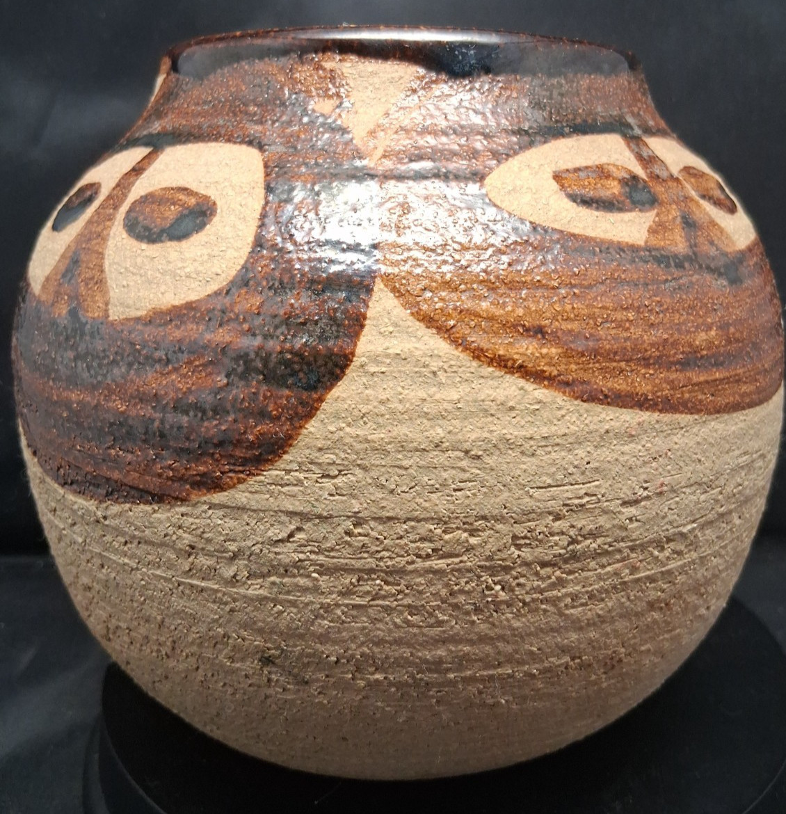 Studio Art Pottery with Abstract Glazed Figures, possibly Anthropomorphic