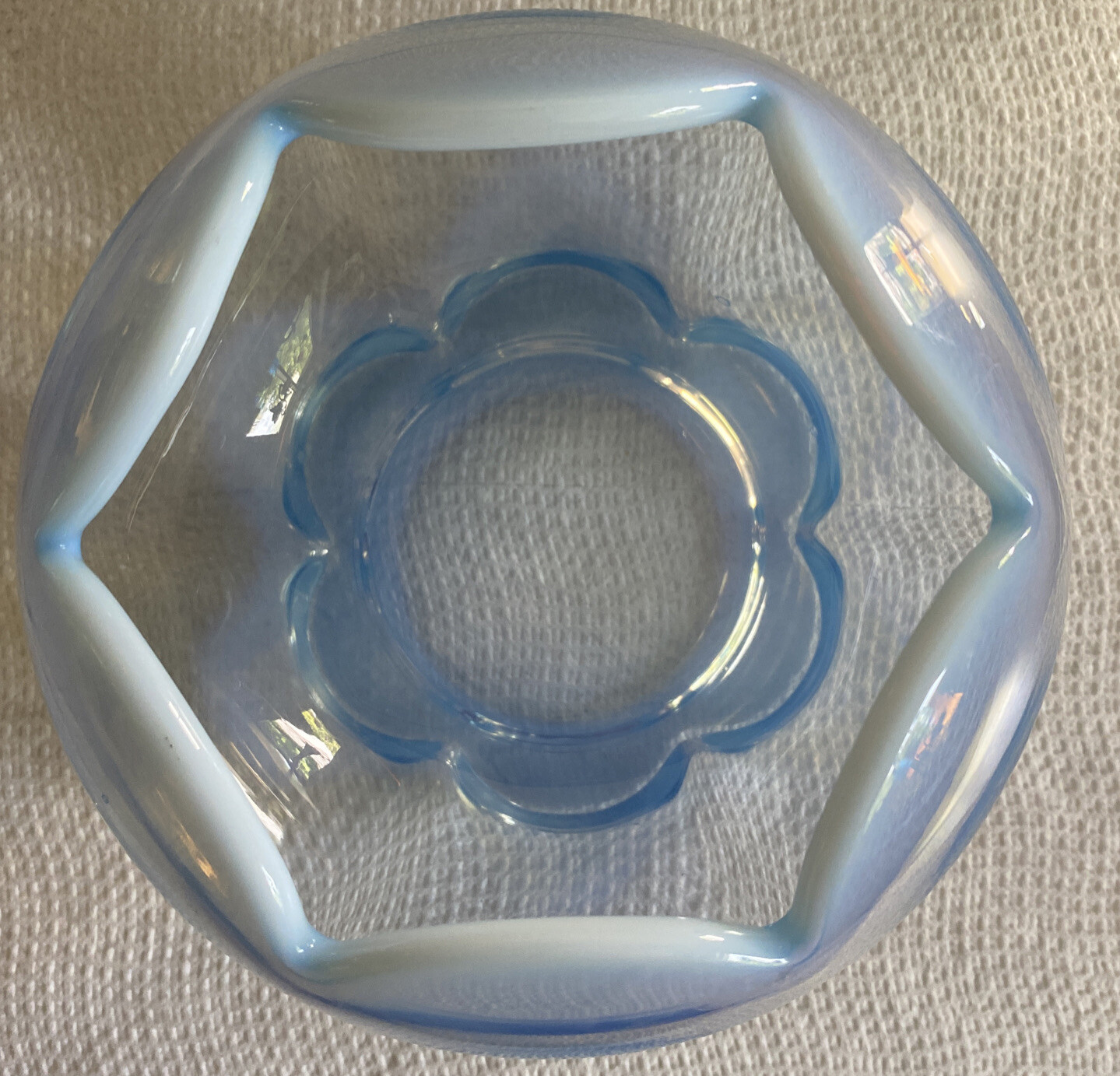 Duncan Miller Canterbury Blue Opalescent Rose Bowl Vase 5.25” x3.25”