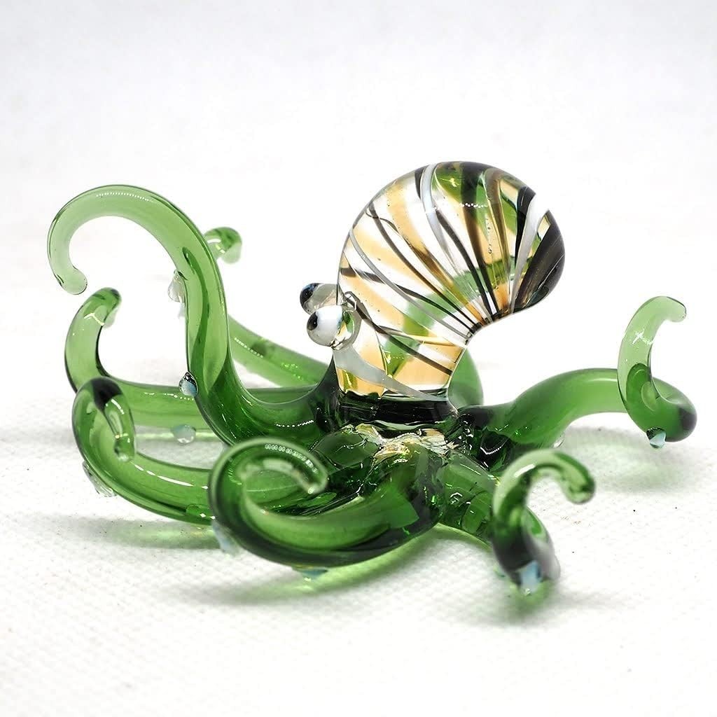 Sea Octopus Glass Figurine Ornament Decor Gift Miniature Hand Blown Green Coasta