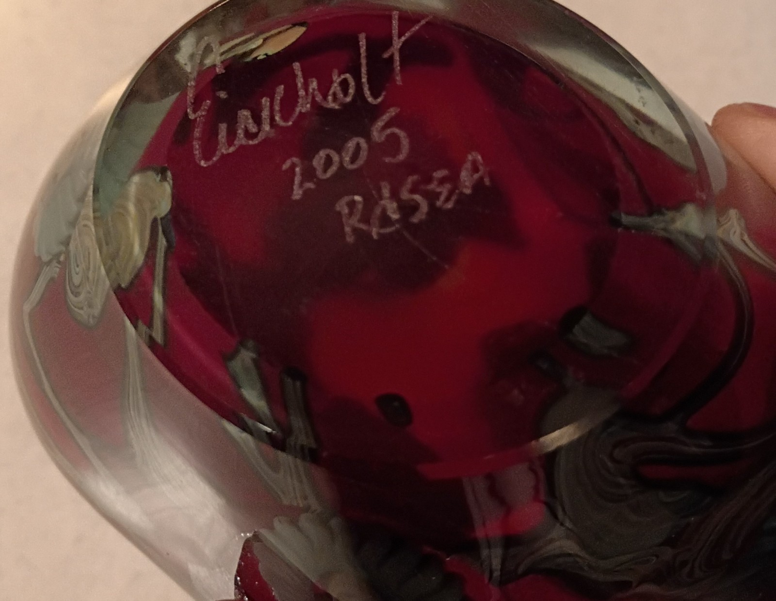 2005 Robert Eickholt Orange Dichroic Free Form Sea Flower Art Glass Paperweight