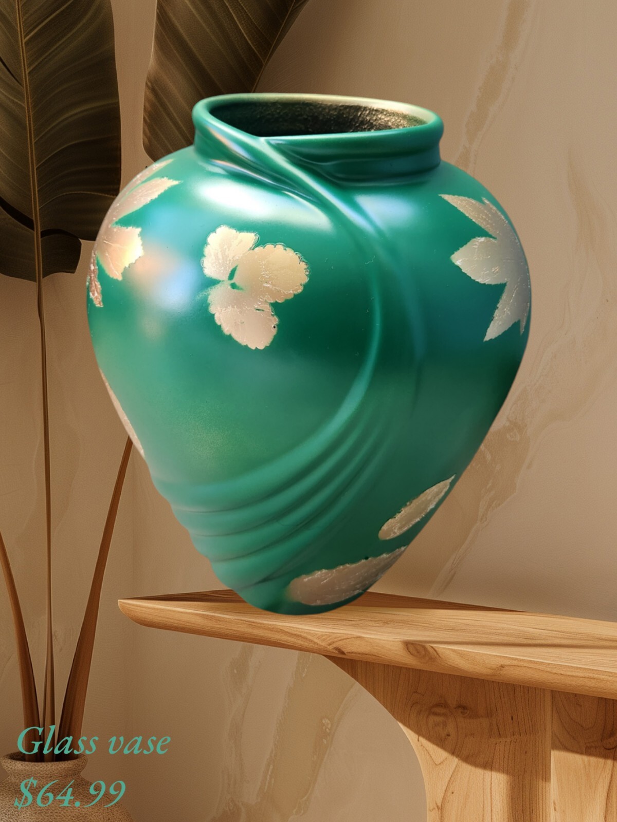 Hand Painted Glass Vase With Natural Leaf Design