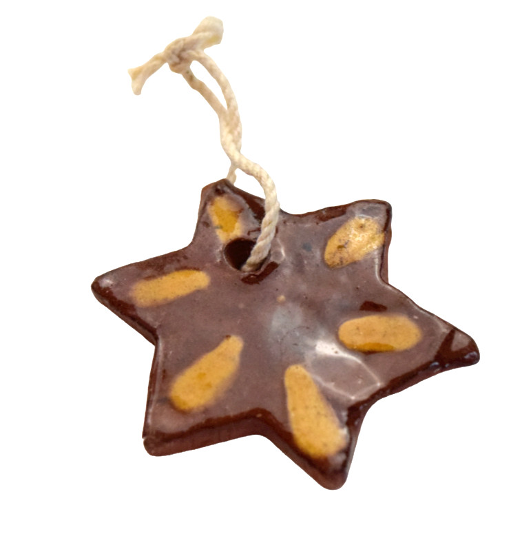 Redware Primitive Pottery Ornament Star 2.55″ diameter unmarked