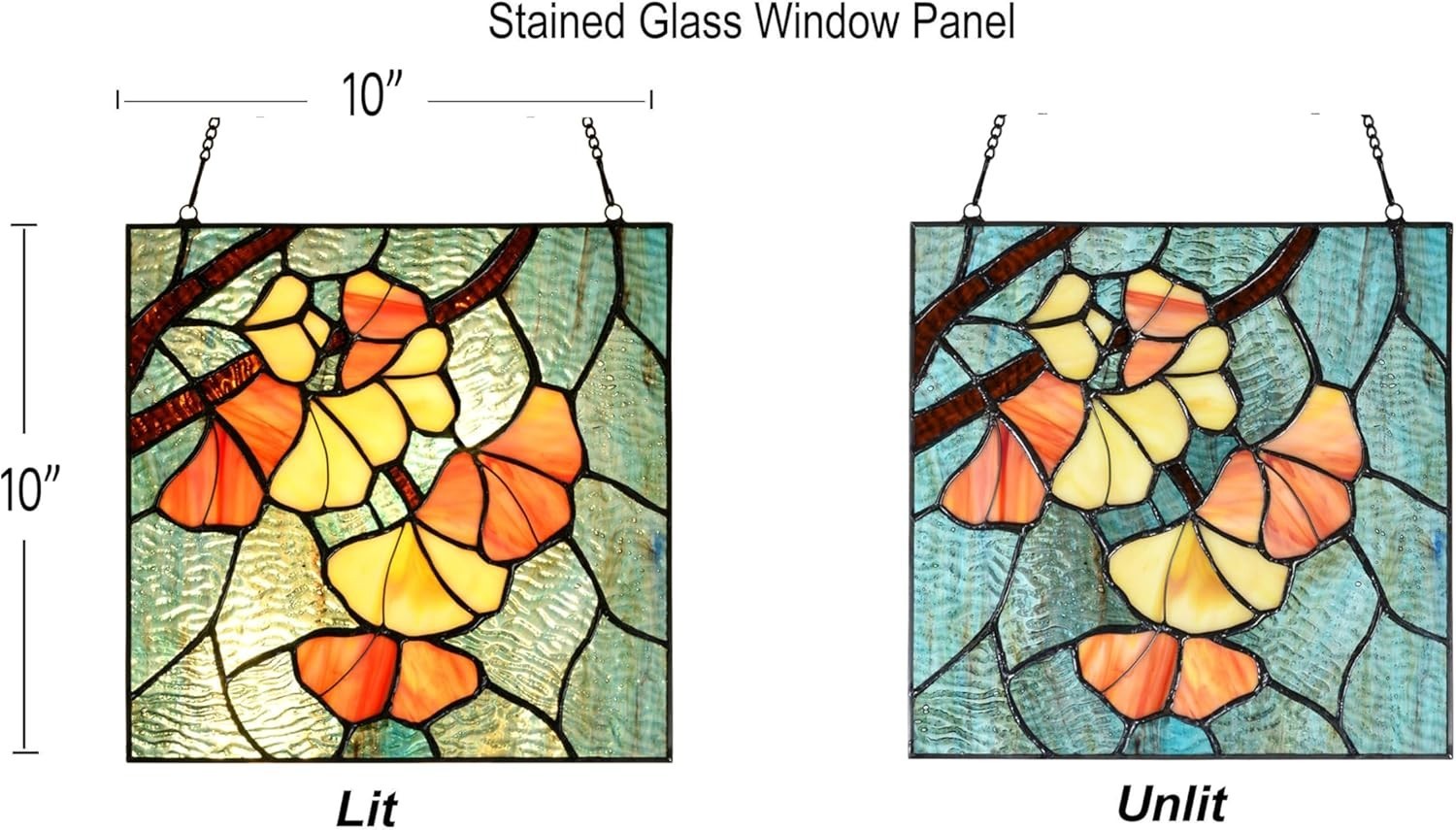 Stained Glass Ginkgo Leaf Window Panel Tiffany Style Sun Catcher Home Decor