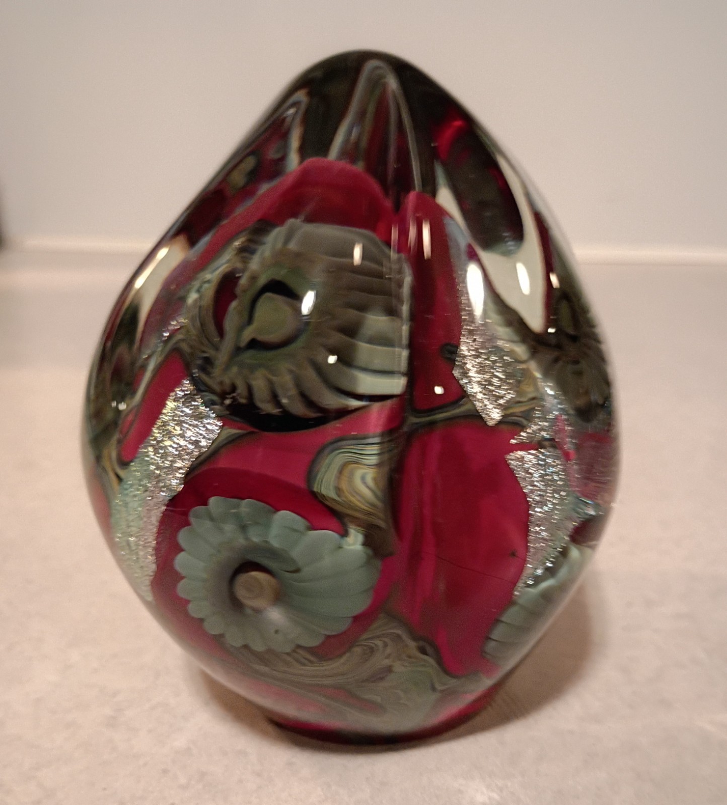 2005 Robert Eickholt Orange Dichroic Free Form Sea Flower Art Glass Paperweight