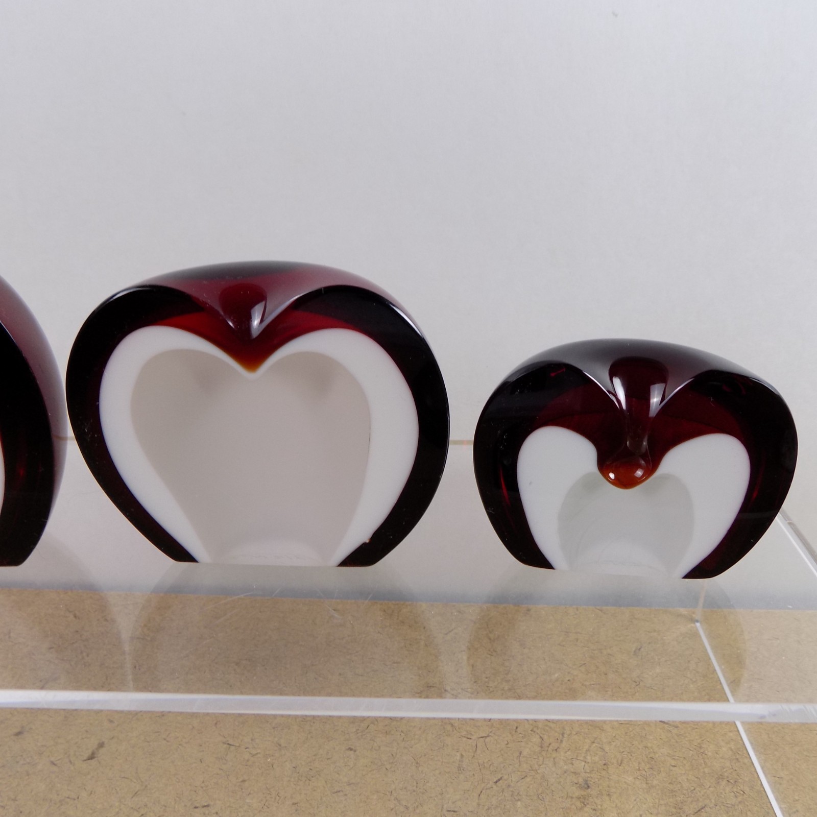 Cristal Querandi Sliced Apple 3pc Paperweight Figurine Argentina Vintage VGC