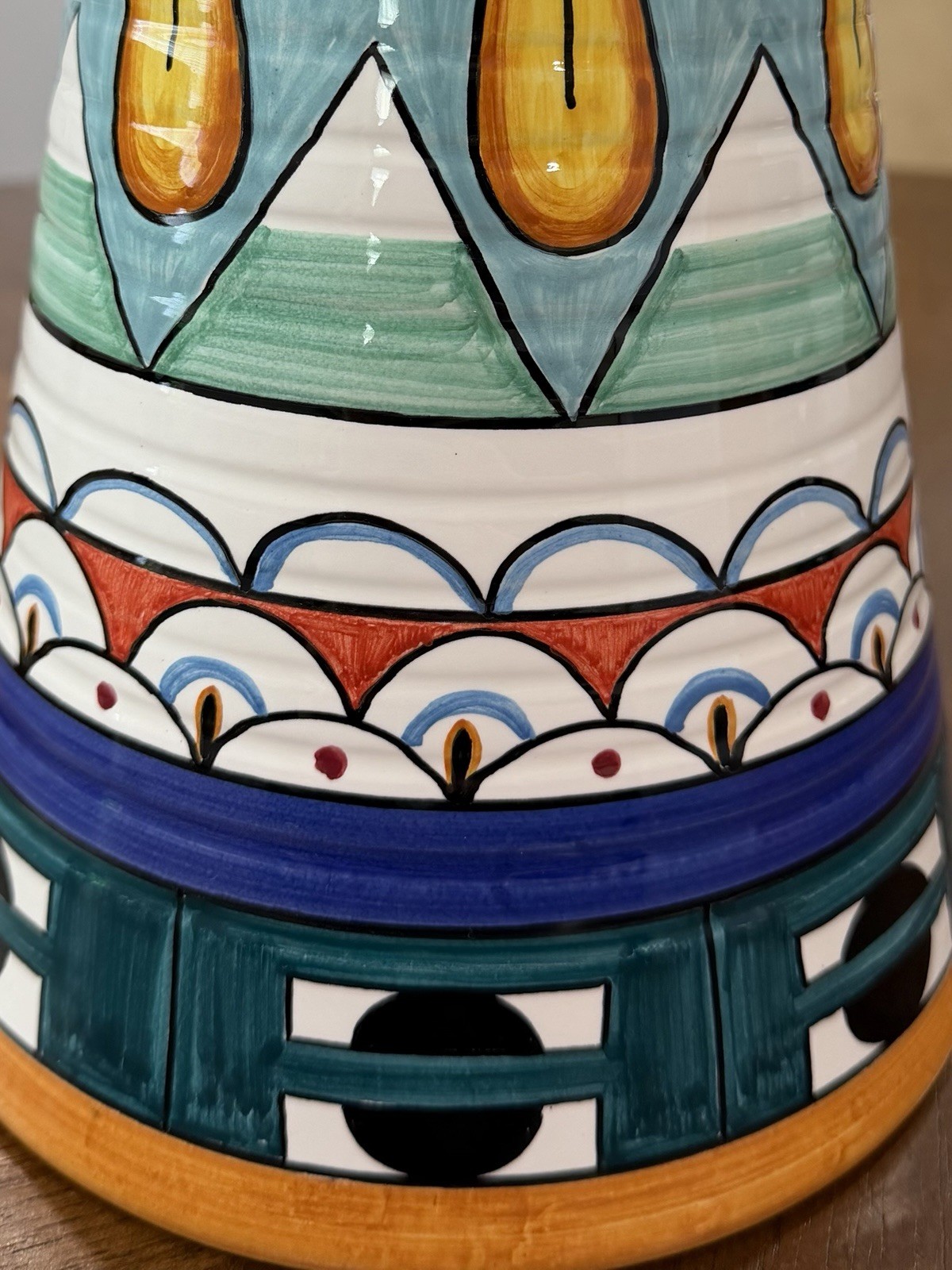 Rare – John Okulick Vase – Deruta Italy – Multi Color Cone Shaped Vase