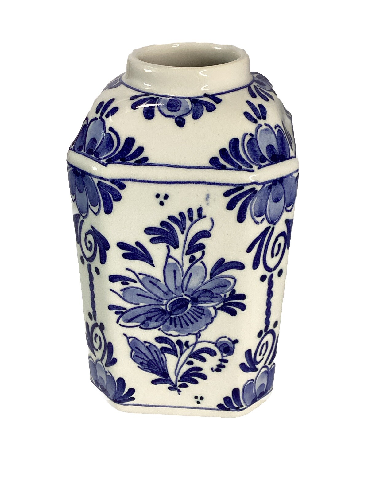 D.P Delft Blue Floral Hand Painted & Signed Mini Jar Missing Lid Holland 5”