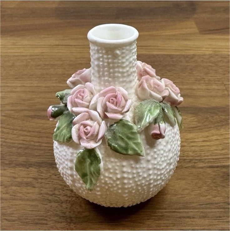 Jolie Fleurs Bone China Hand Painted Floral Rose Vase Pink Green England