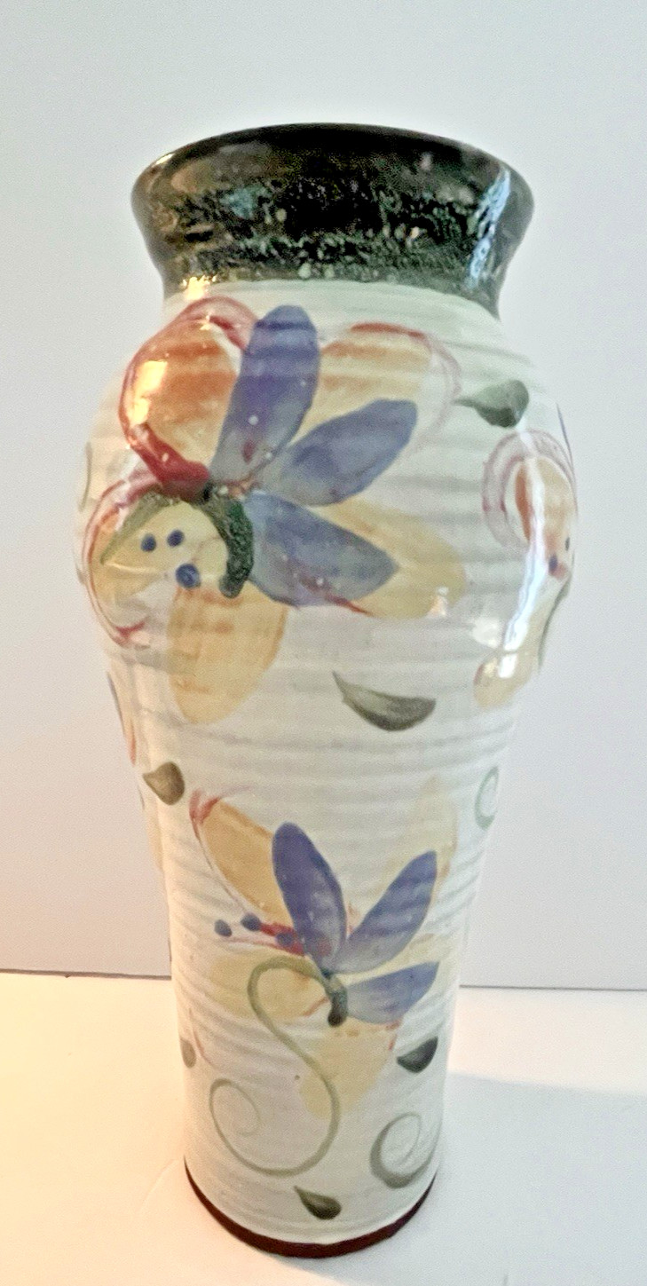 Georgia Starr Newman Wheel Thrown Floral Pottery Vase 12″ Potters Garden Taos NM