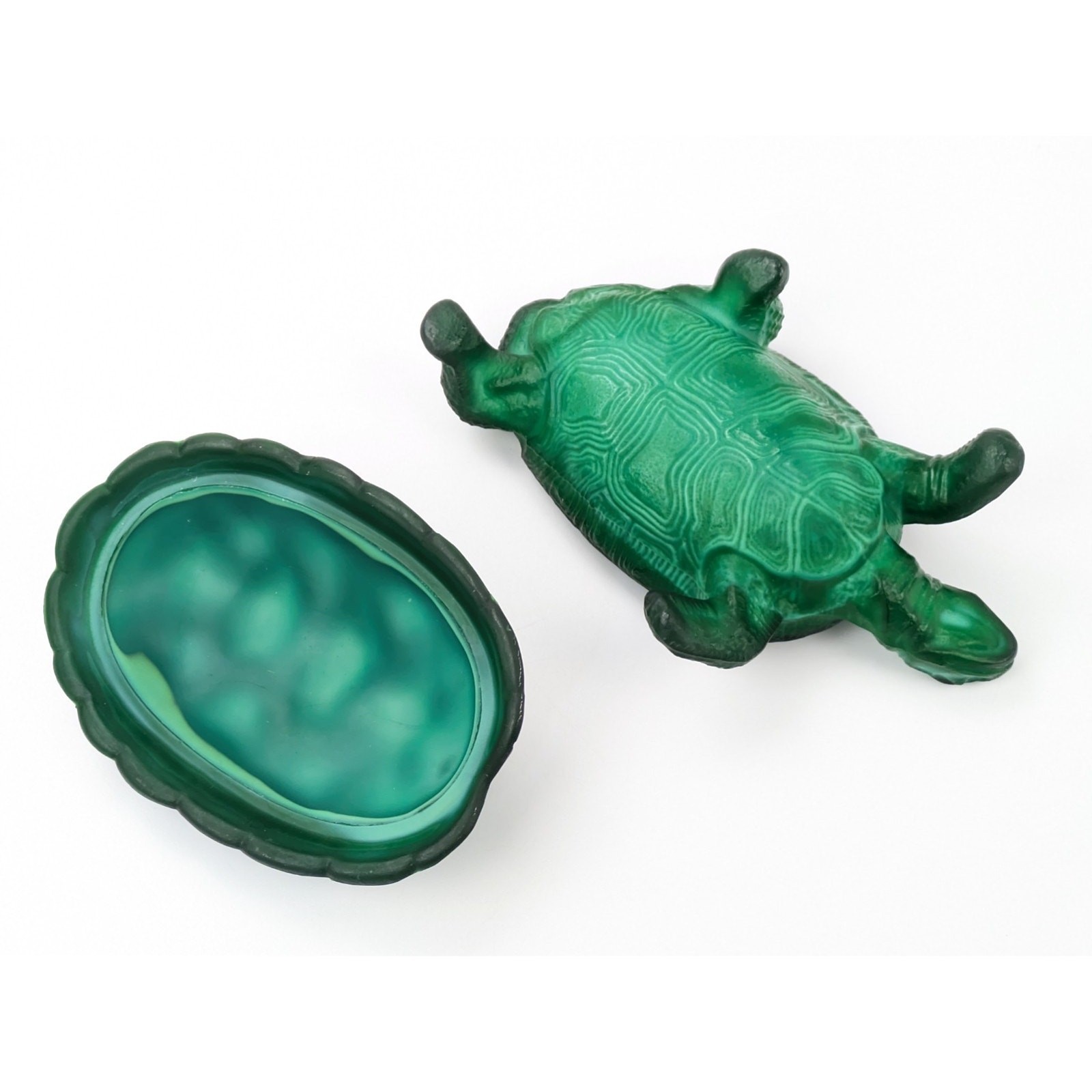 Art Deco Jade Malachite Glass Turtle Trinket Dish Jewelry Box 1930’s H.Hoffmann