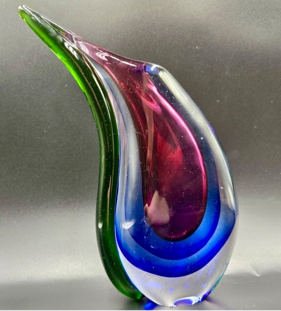 Hand Blown Multicolor Sommerso Teardrop Art Glass Vase – 9.5” Elegant Decor