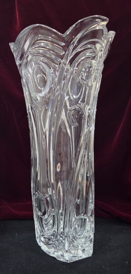 Vintage 14″ Crystal Curl Vase – Czech – 24% Lead Crystal – Almost 10 lbs