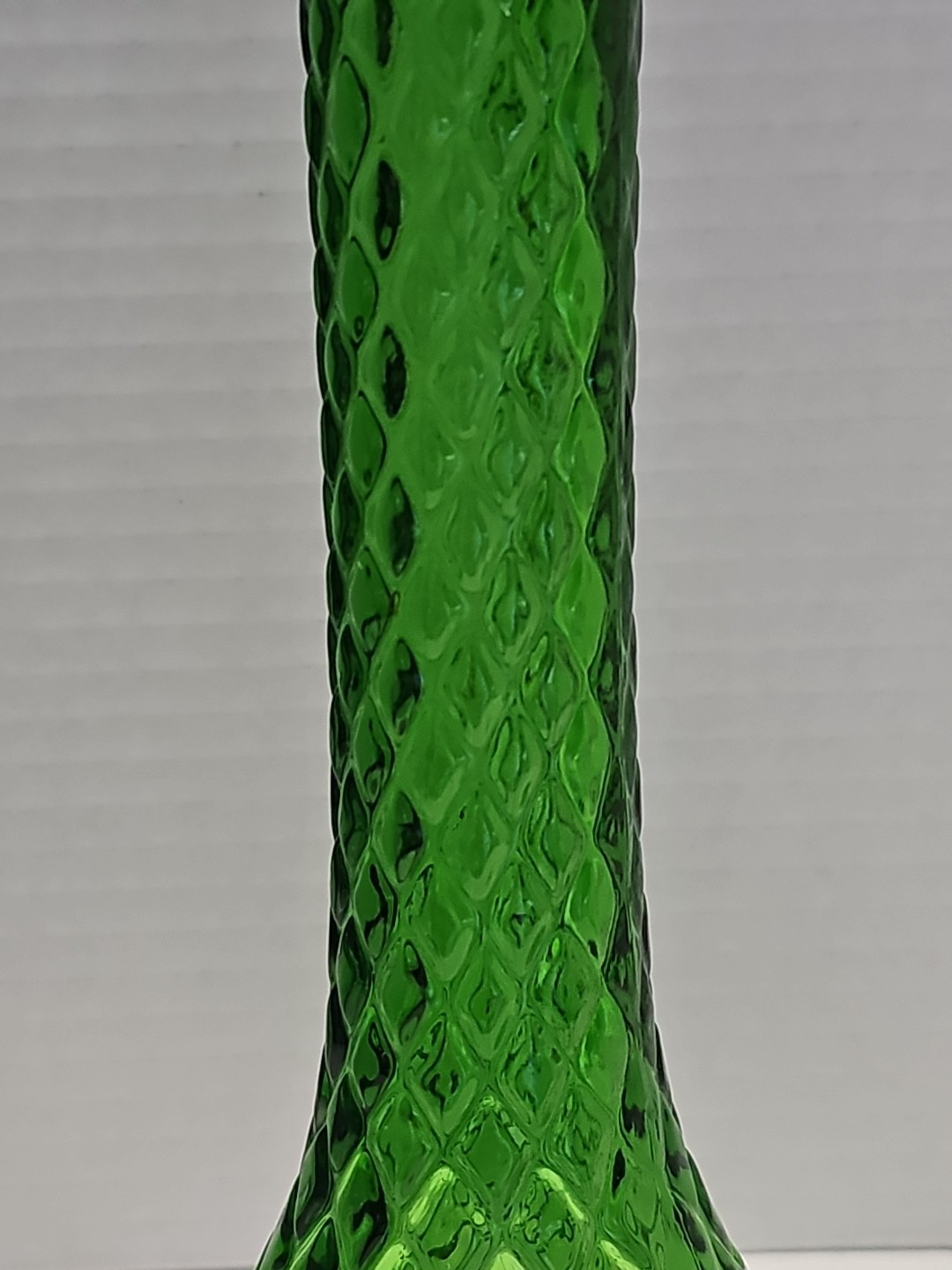 Vintage Hoosier #4092 Green Glass with Diamond Pattern 9 inch tall Bud Vase