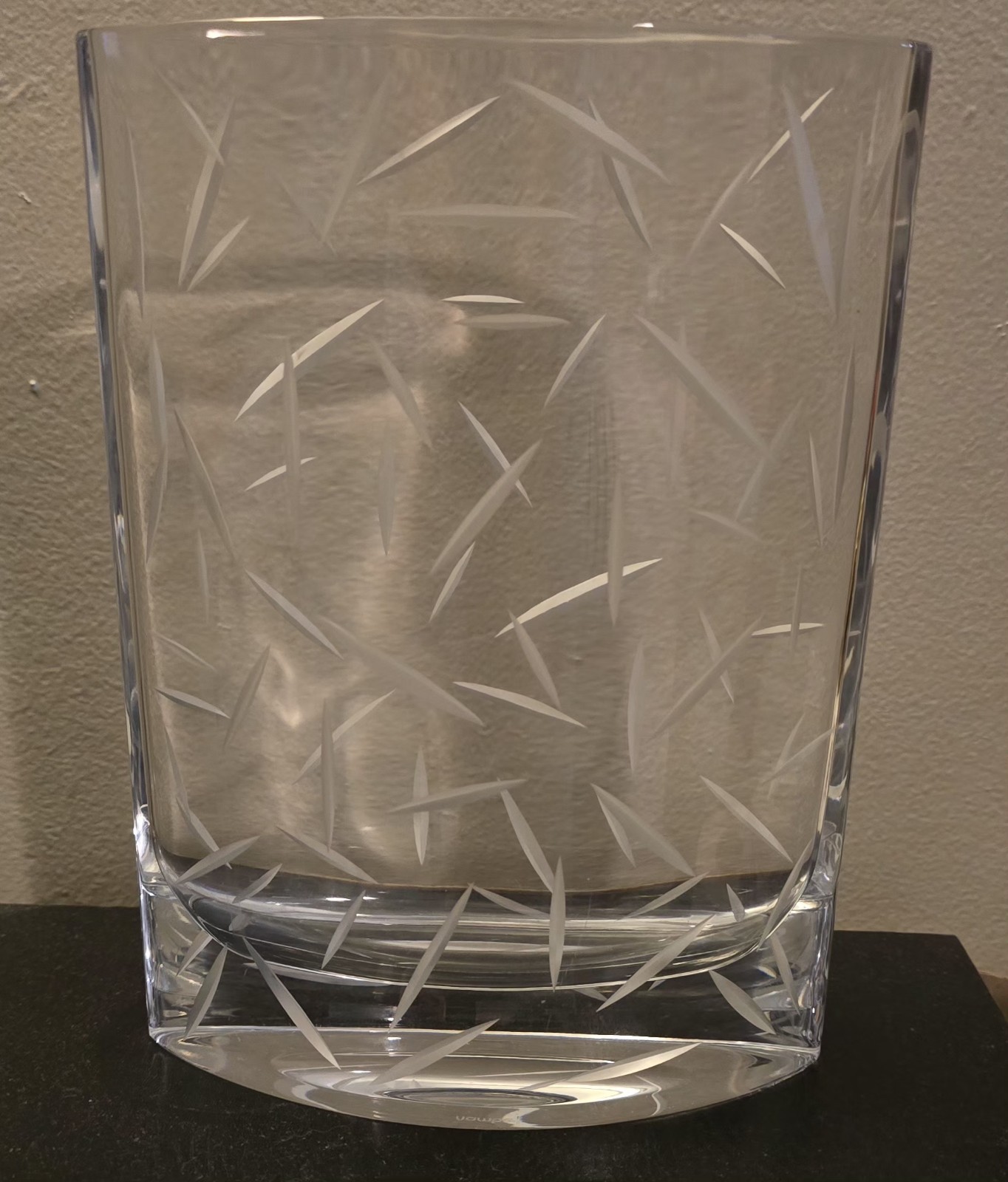 Vintage MOTUS Glass Etched Vase Used 9.5 x 7.0 x 2.5 Inches
