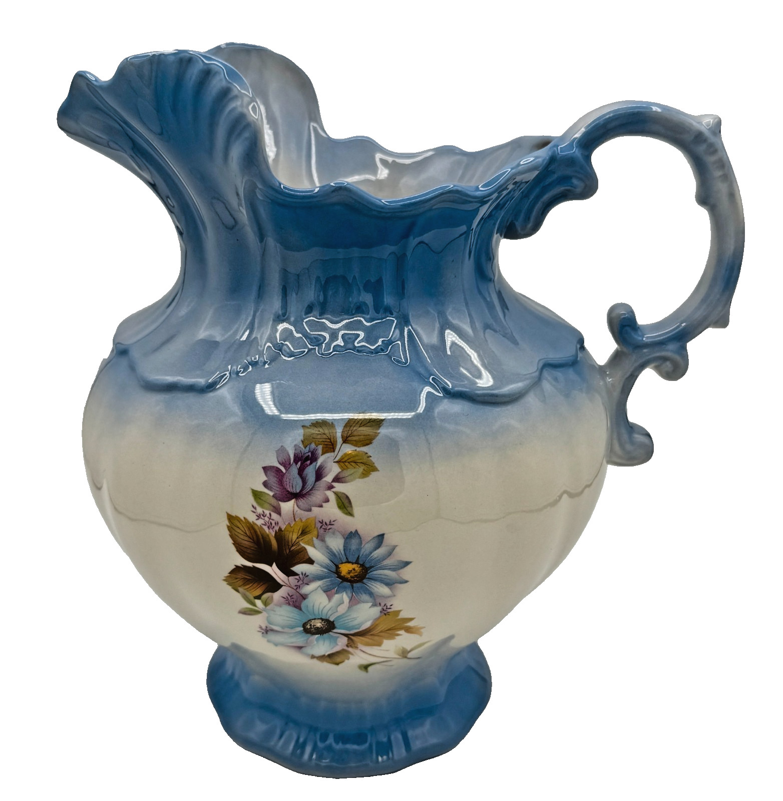 Clay R.S.Prussia Pitcher: Lavender Blue Floral Porcelain Vase