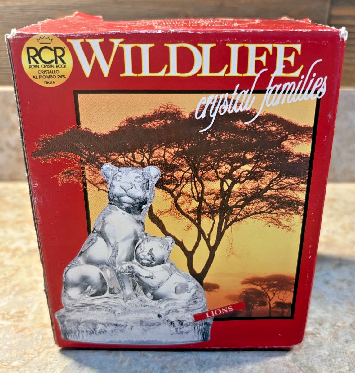 RCR Royal Crystal Rock Lioness & Cub Wildlife Lead Crystal Figurine W/ Box CIB