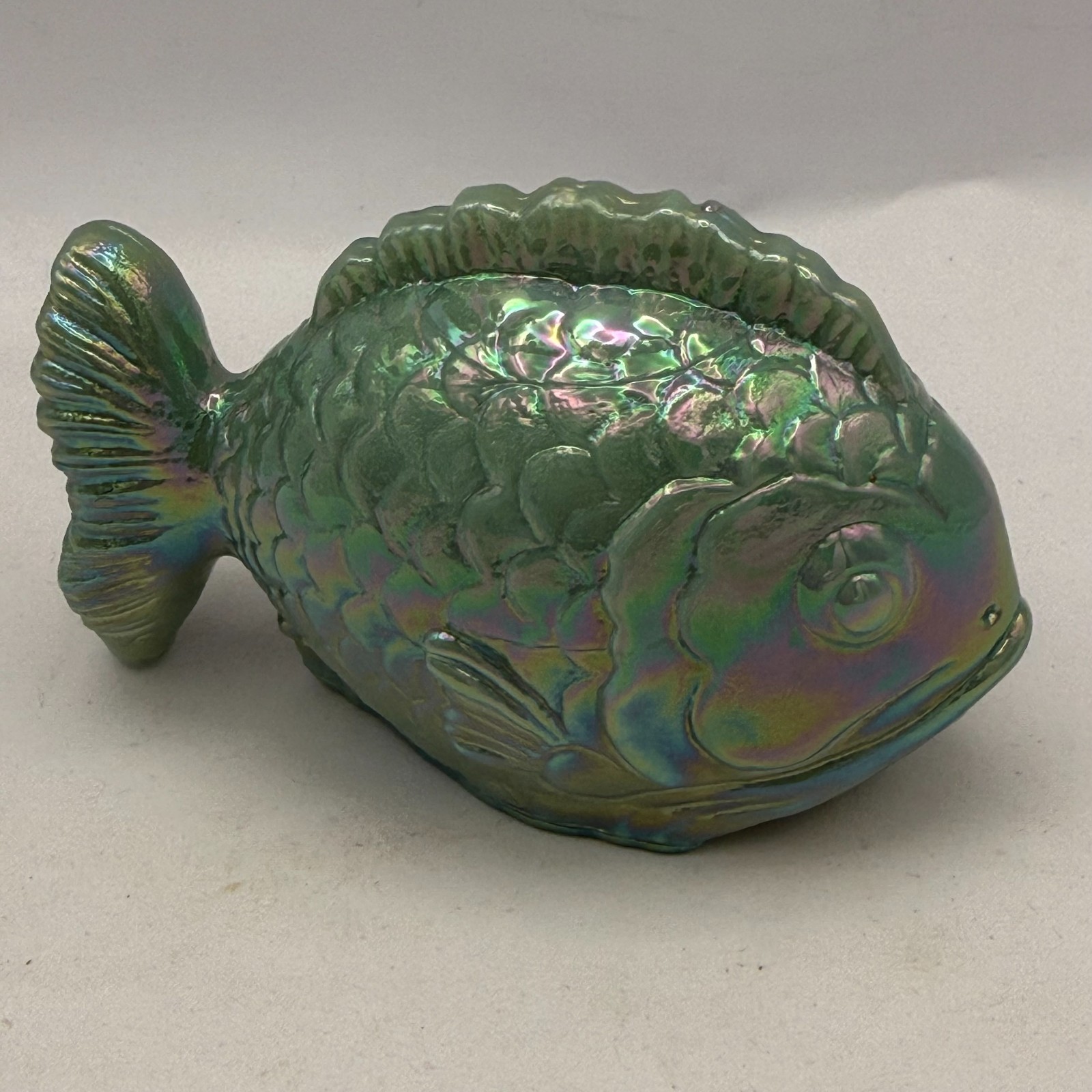 Vintage Guernsey Carnival Glass Fish Harold Bennett Seafoam Green Paperweight UV