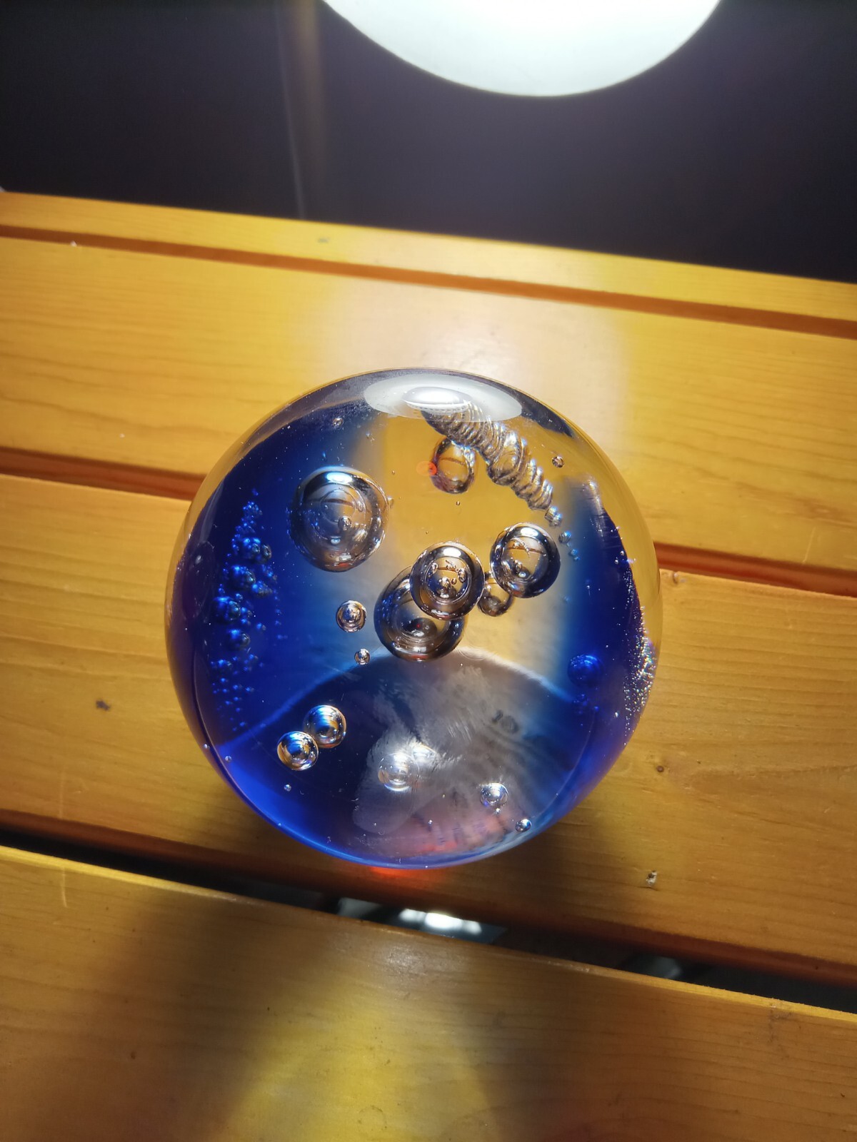Clear And Blue Controlled Bubbles Paperweight 4 In