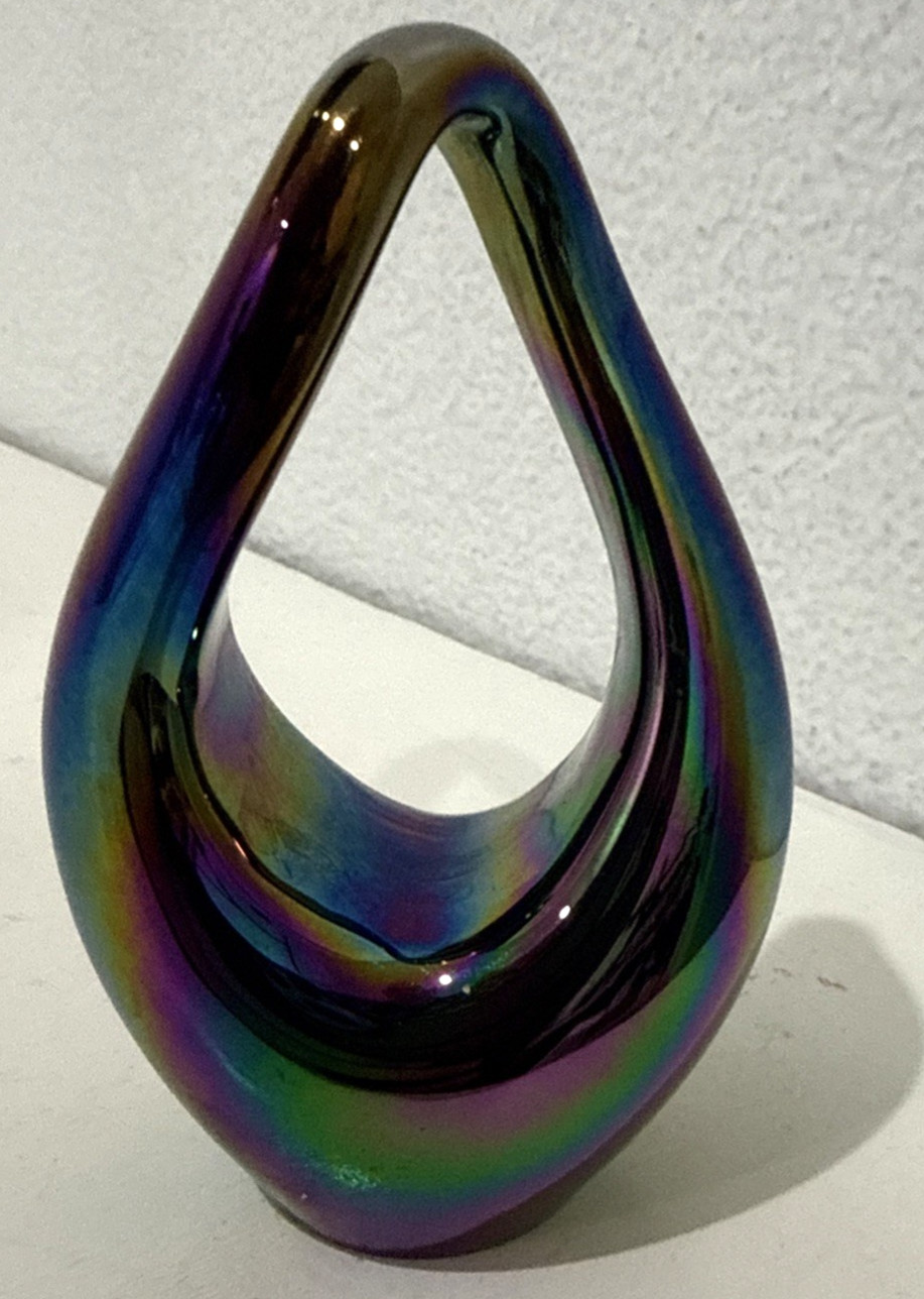 Eickholt Art Glass 4in Loop Sculpture Rainbow Iridescent Multi Color Signed 1998