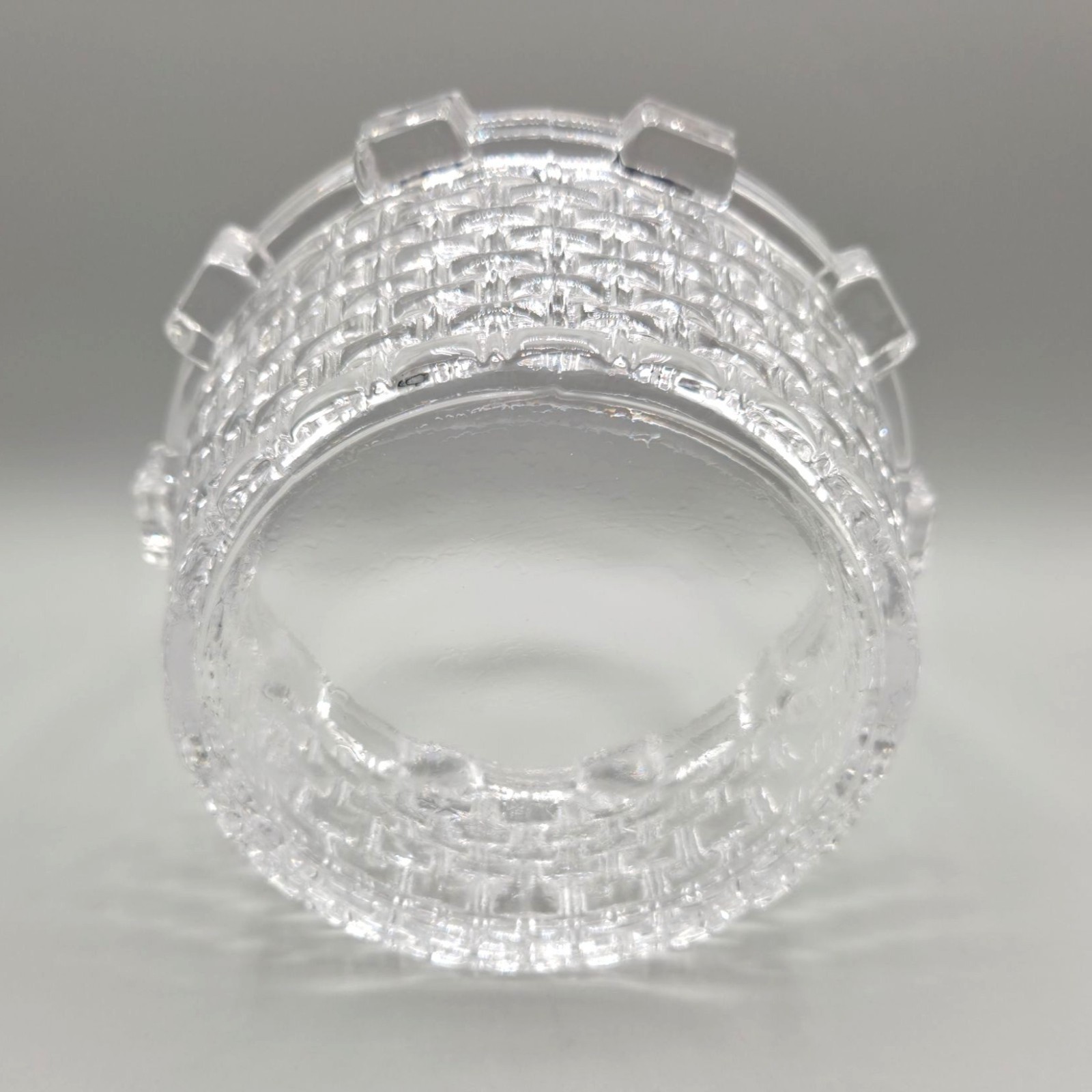 Basketweave Clear Glass Basket With Handle Candy Dish Vintage Inspired Look