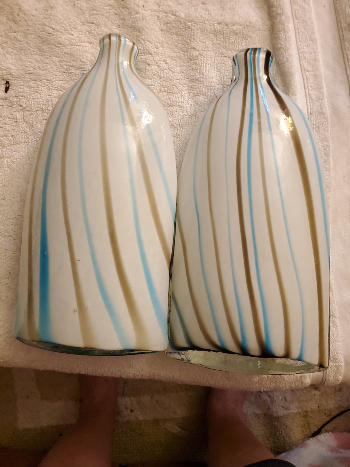 Pair Of Mid Century Blown Glass Art Vases Beautiful