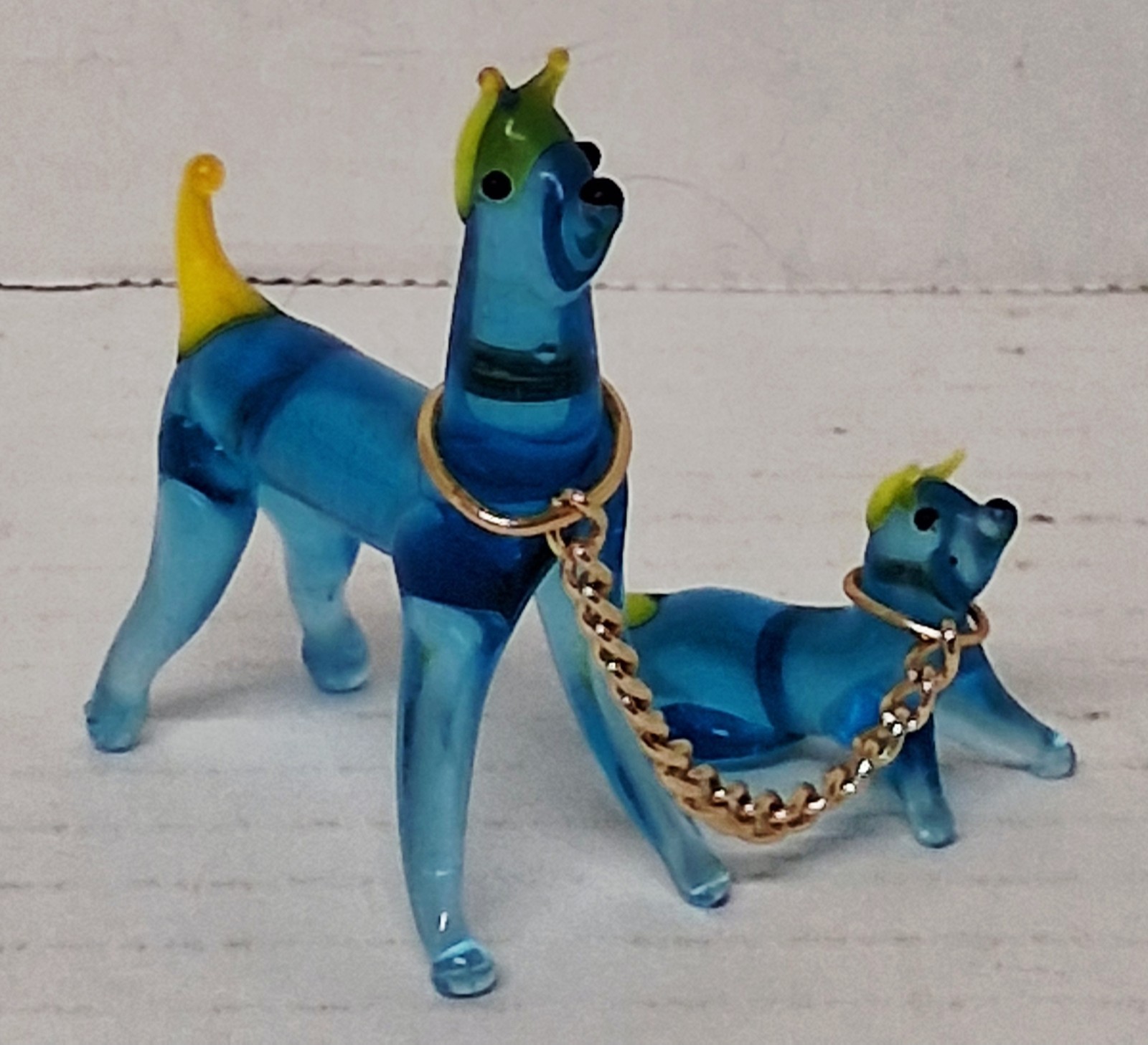 Vintage Blown Glass Momma And Puppy On Chain Figure MCM