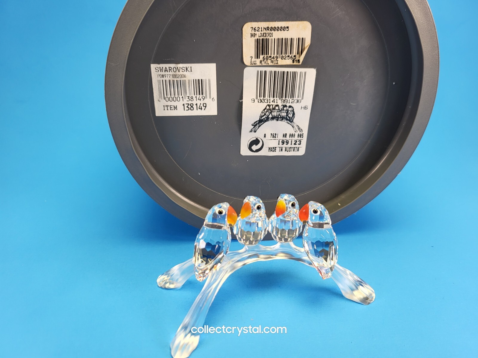 Swarovski Baby LoveBirds – Feathered Beauties – Birds # 199123 MIB Complete