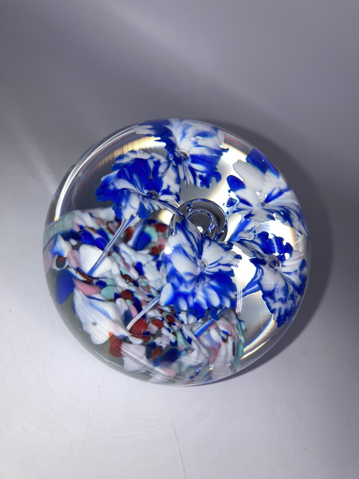 Vintage Floral Paperweight Polished Base 1 Lb 12.6 Oz No Bruises