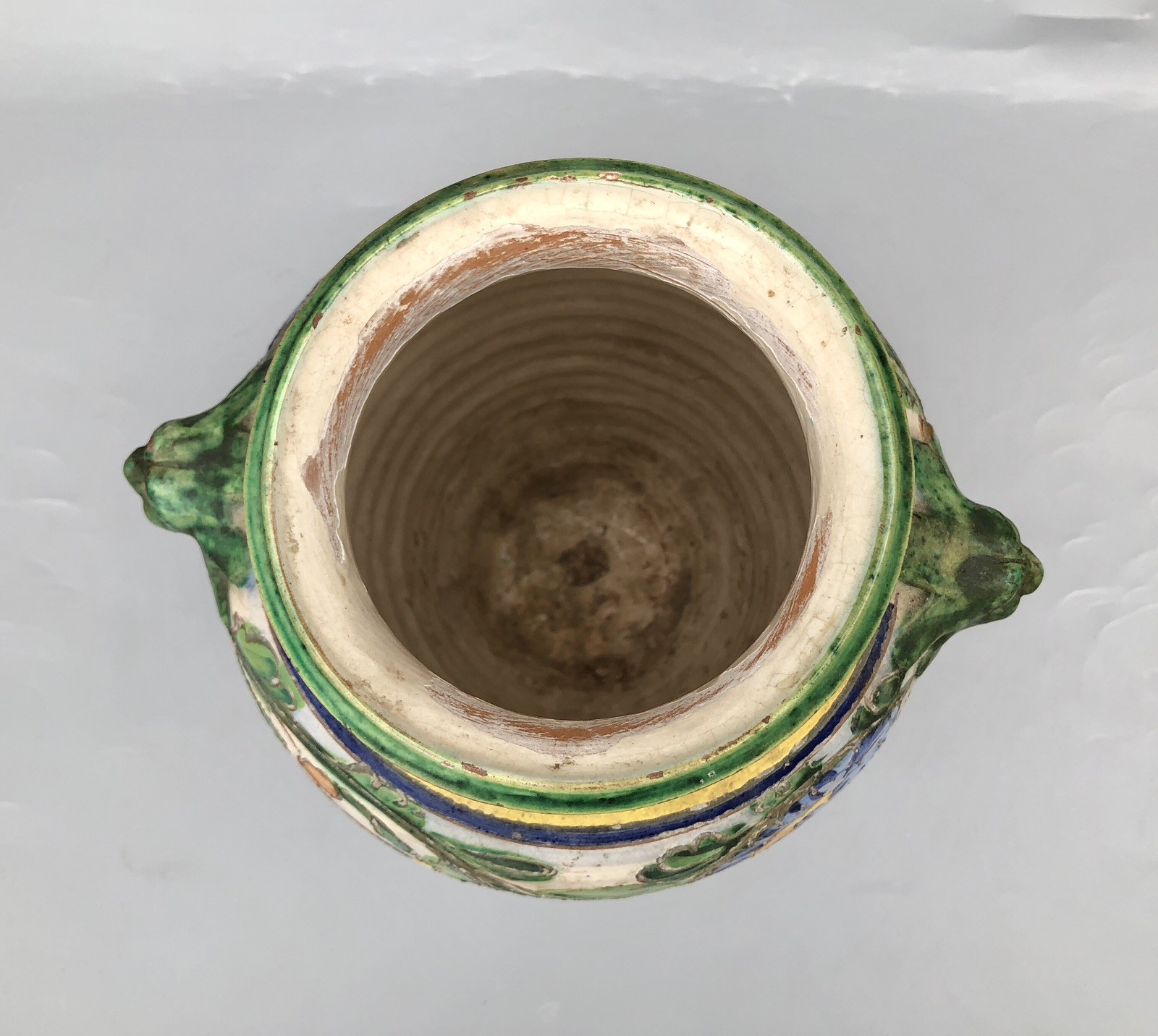 Vintage Italian Majolica Sgrafitto Polychrome Terracotta Pottery Vase READ