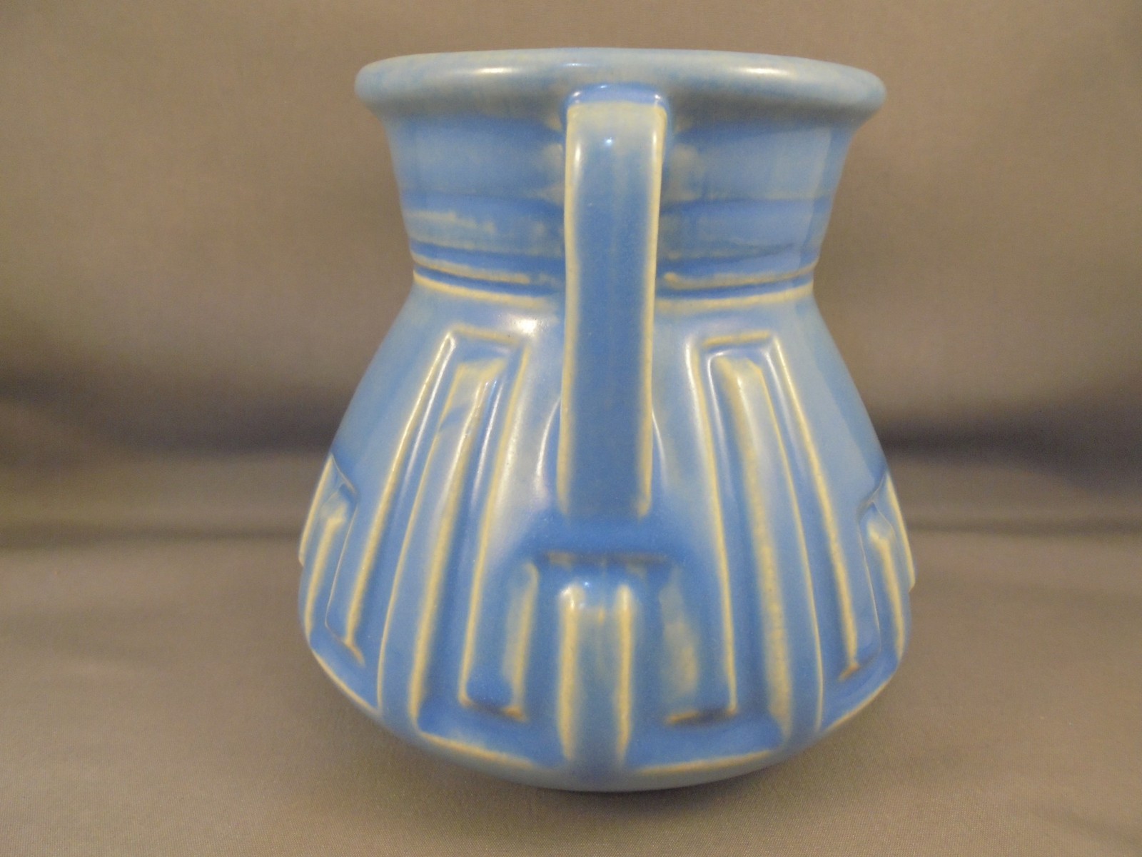 Vintage Early Roseville Pottery Art Deco Blue Glaze Handled Vase 4 1/4″