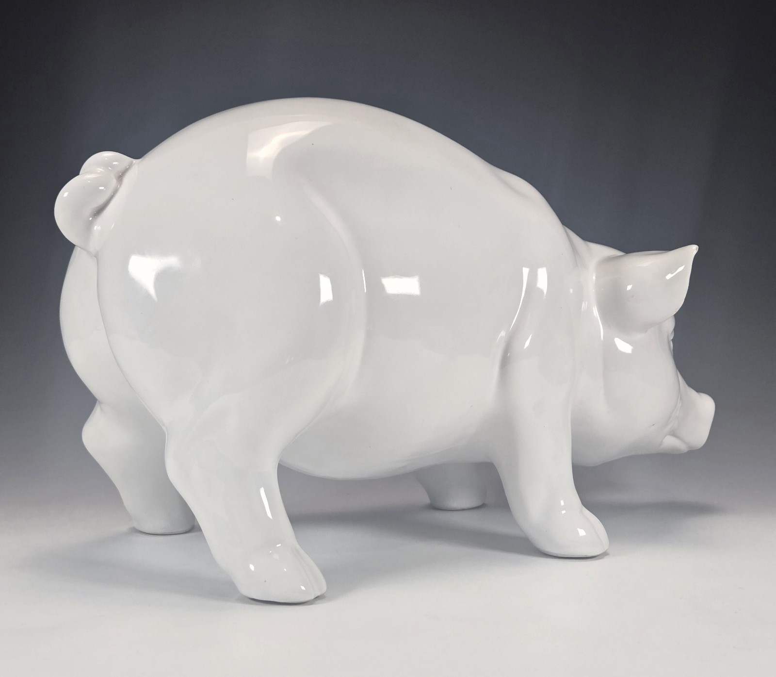 Large White Italian Ceramic Pottery Pig Statue Figurine Farmhouse Country Decor