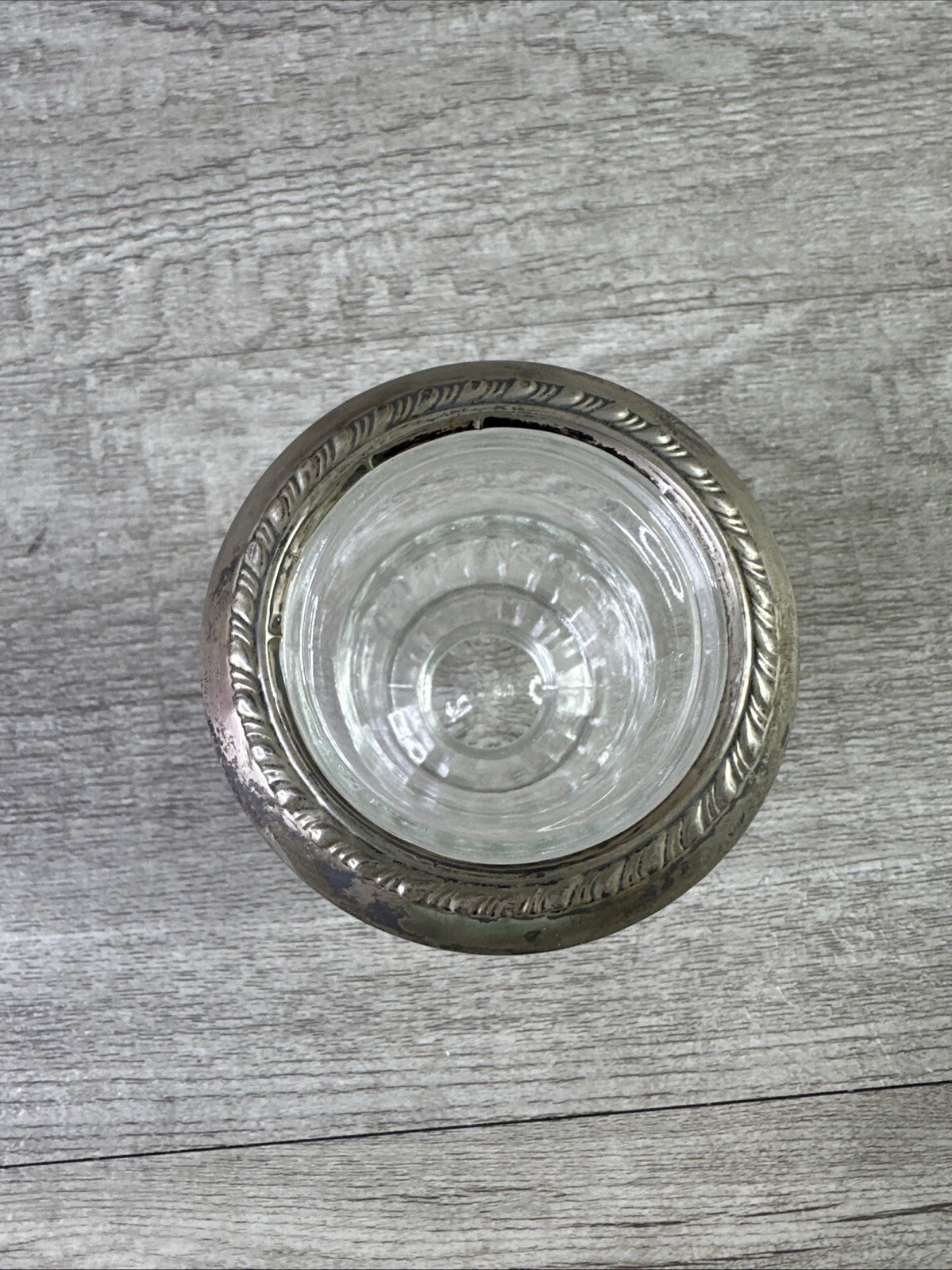 Vtg Clear Glass w/ Silverplate Toothpick Holder/ Bud Vase 3″
