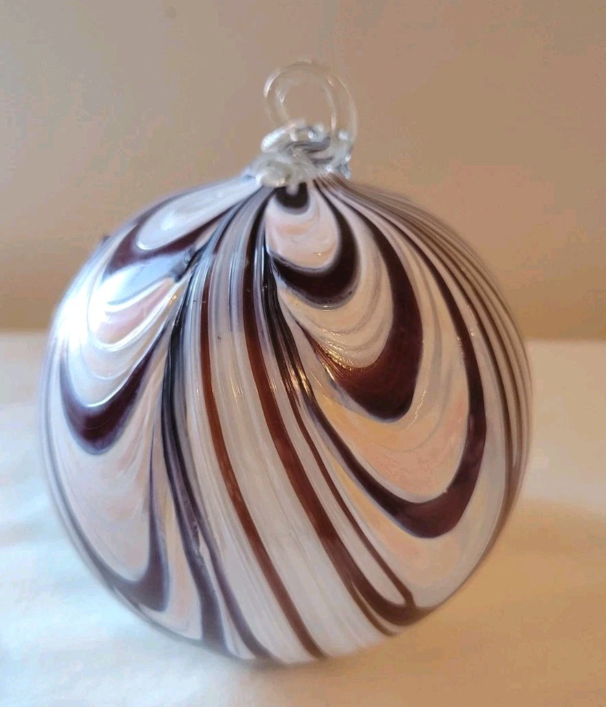 Blenko OOAK First Quality Black Cherry with White Frit Christmas Ornament