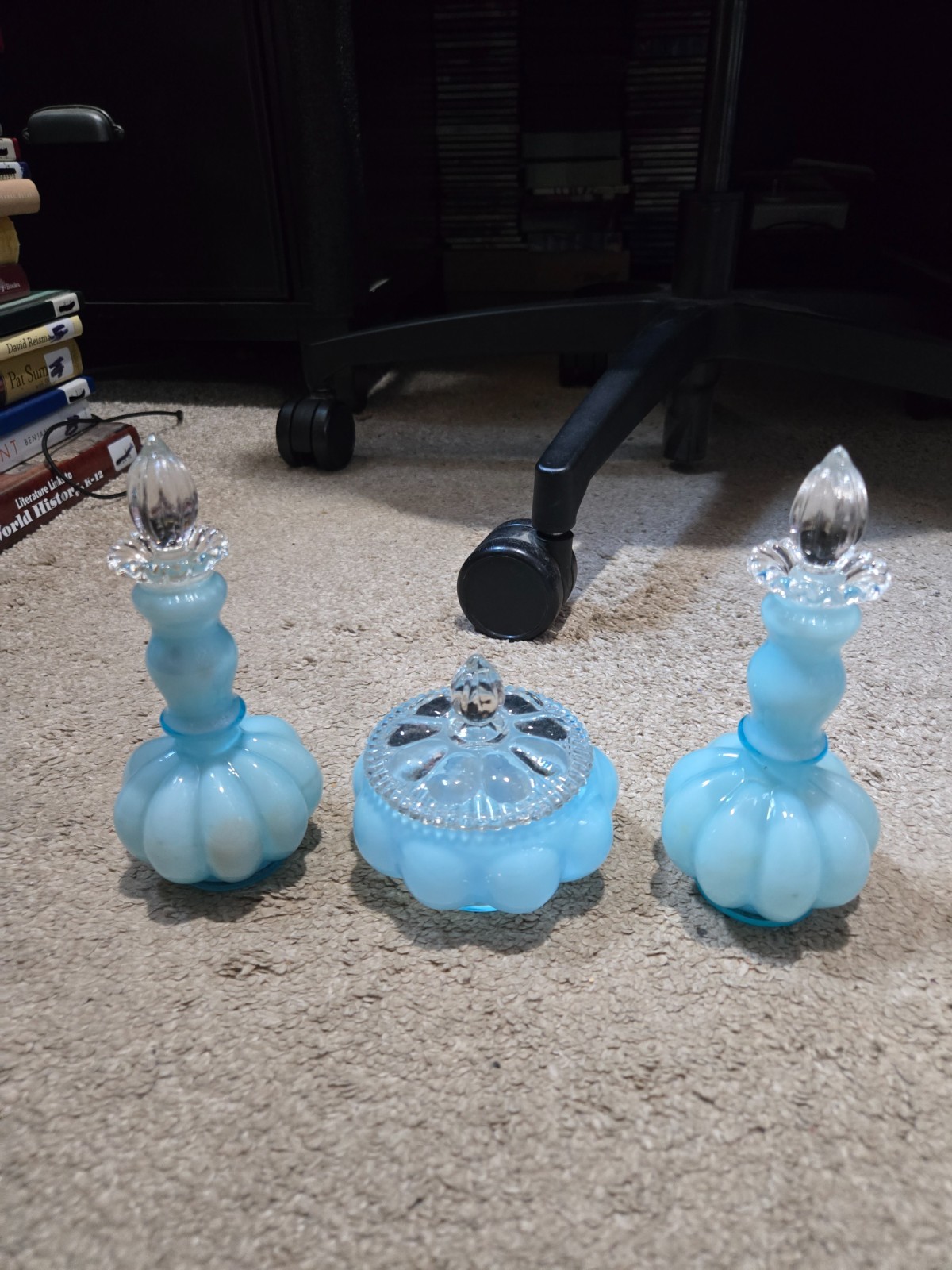 Fenton Blue Clear Glass Melon Perfume Bottles Set of Three