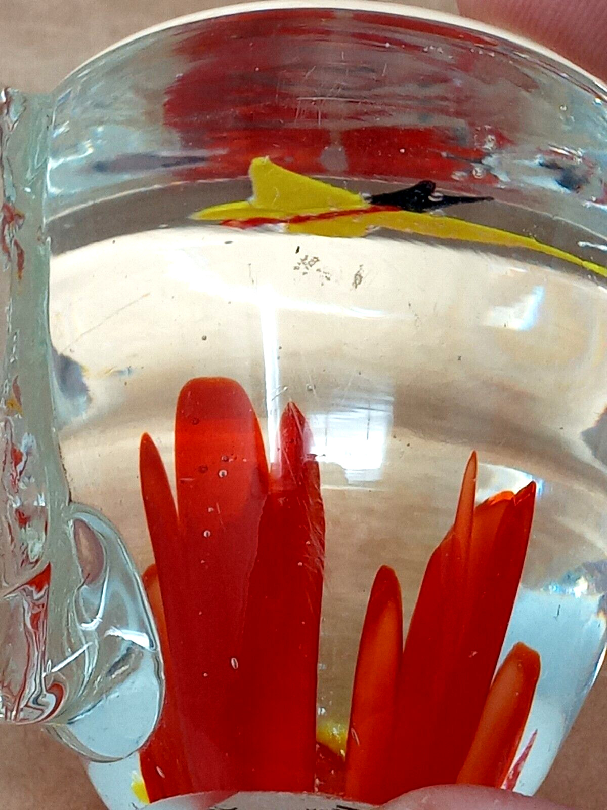 Butterfly & Orange Tuplips flowers Clear Glass Paperweight made in China