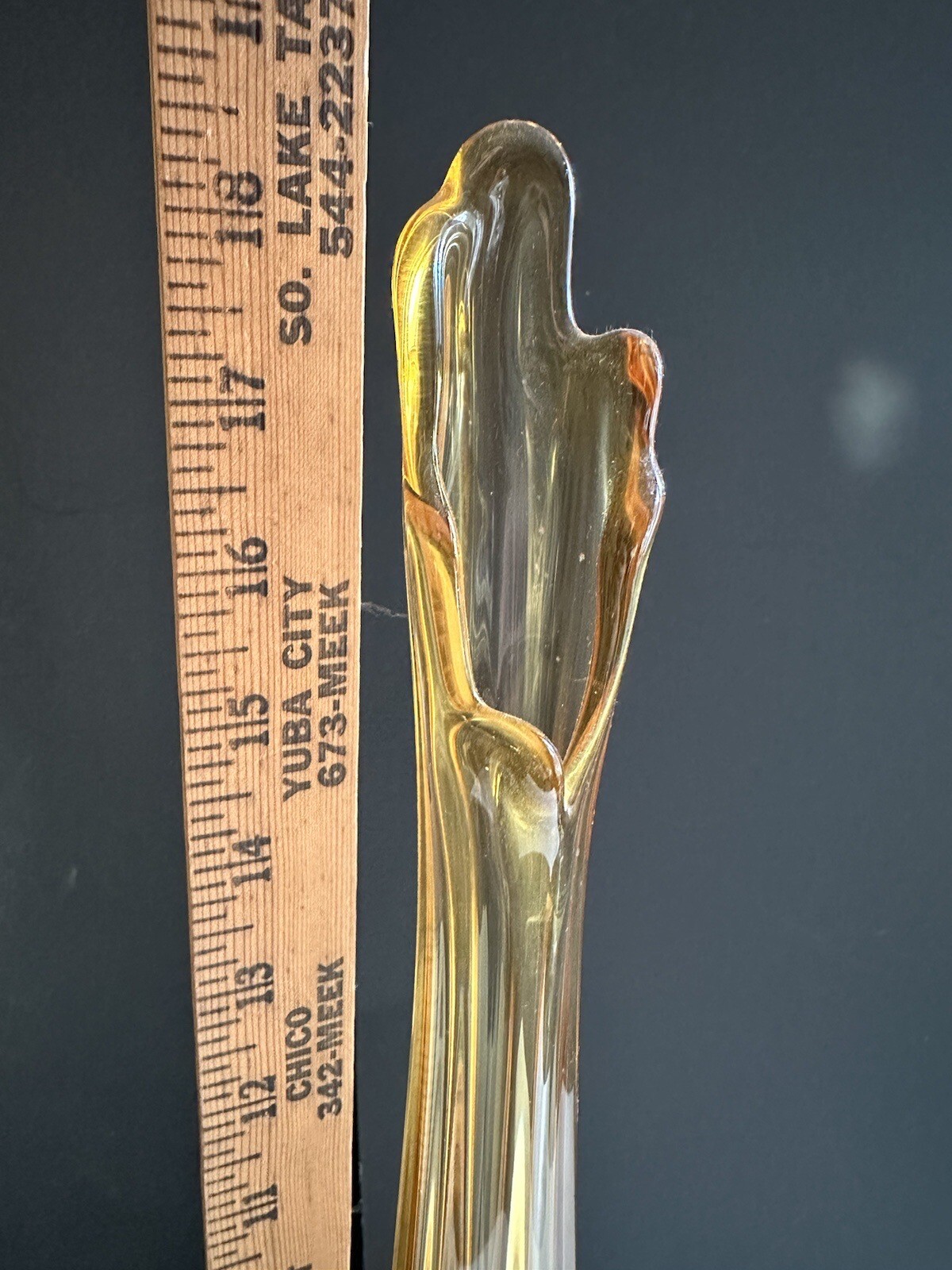 Vintage MCM Viking Glass Amber Swung Vase Epic Column 18.5” Hexagon Foot