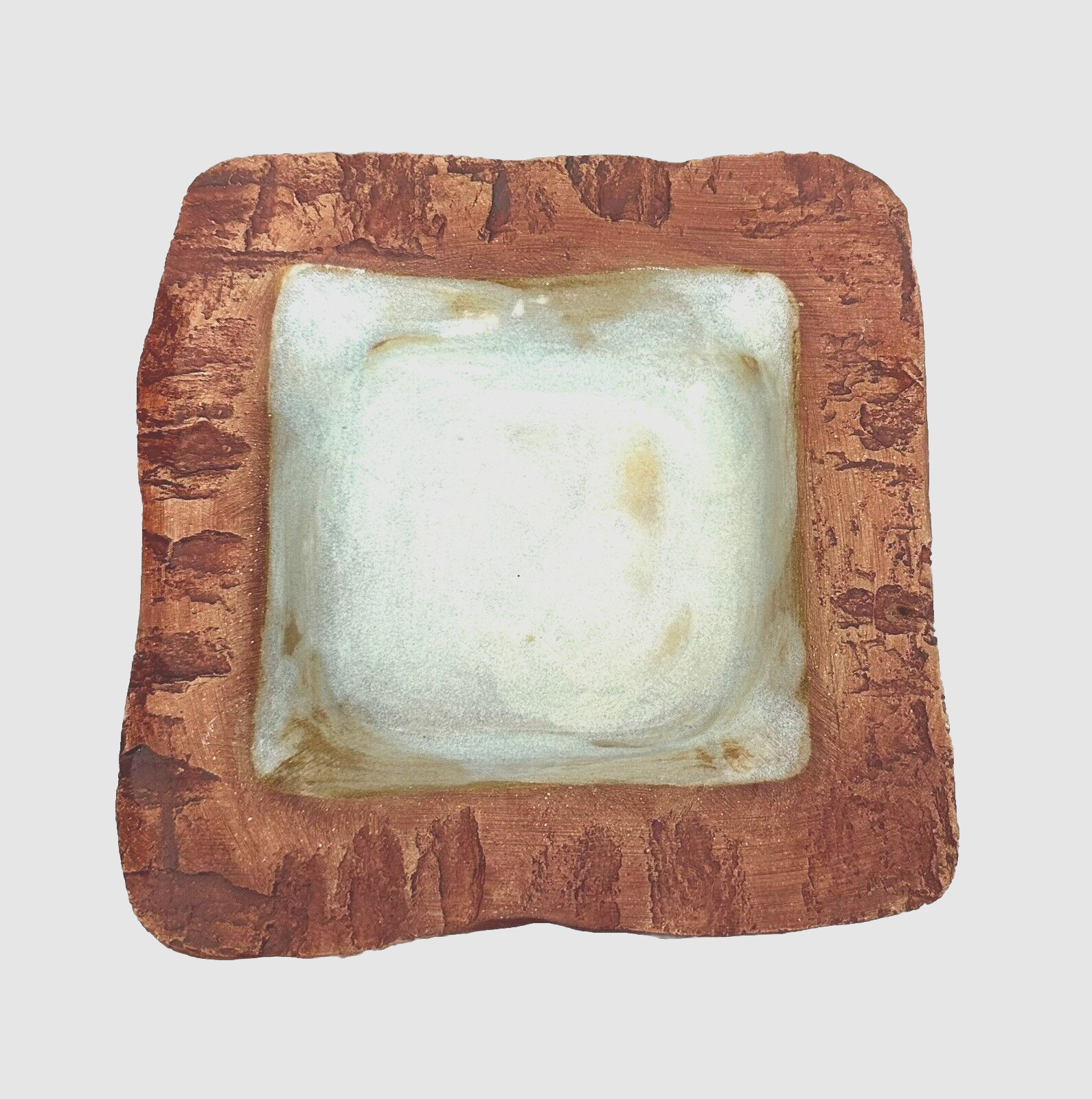 Ceramic & Glass Dish Square Artist Made Earthenware Signed