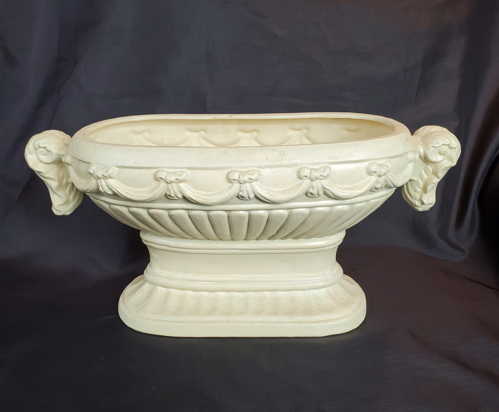 Vintage Terracotta Planter Grecian Hand Painted Oblong w/Acanthus Handles 17″L