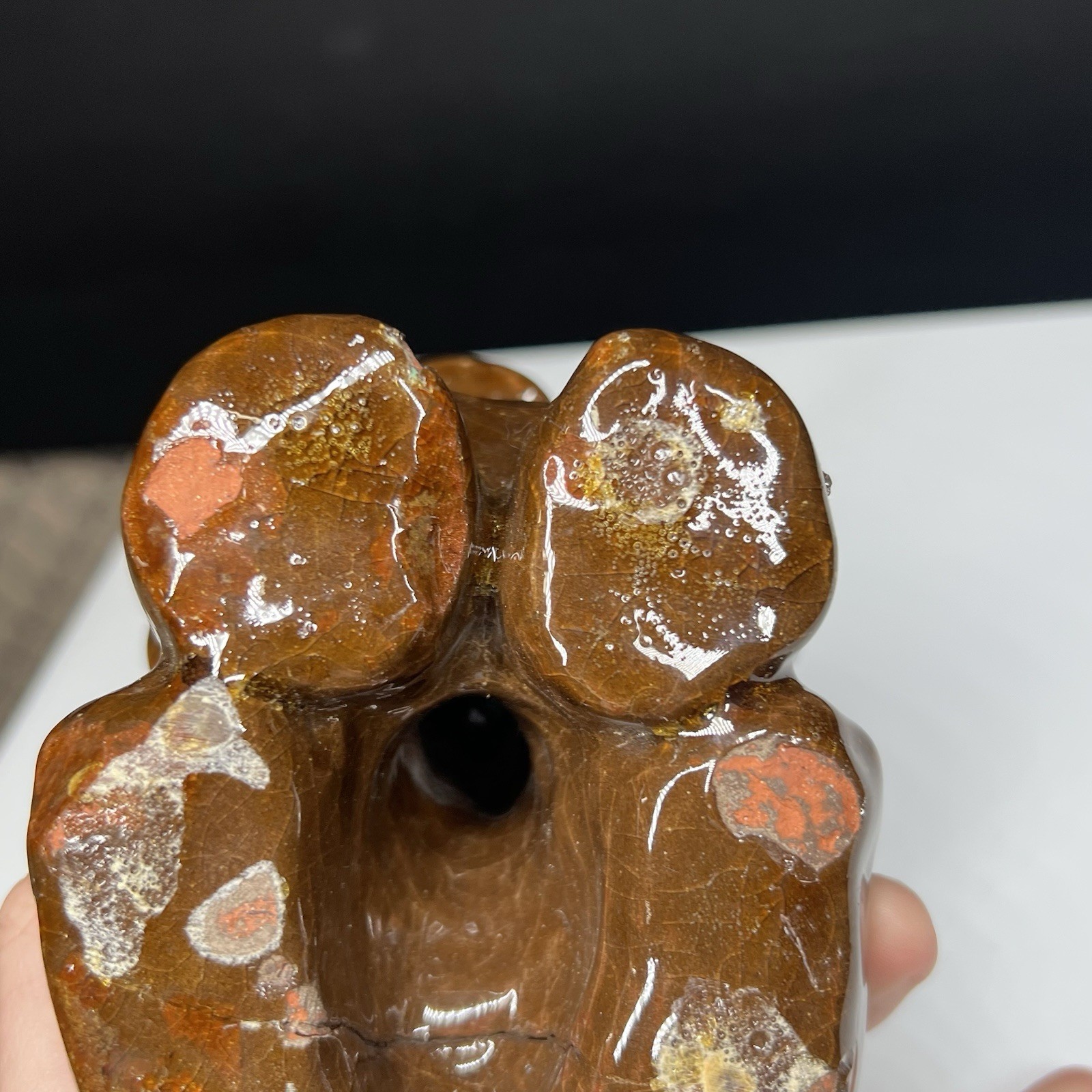 Antique SEWER TILE POTTERY Ohio Folk Brown Dog Figurine Statue 5” x 4.5” x 3.5”
