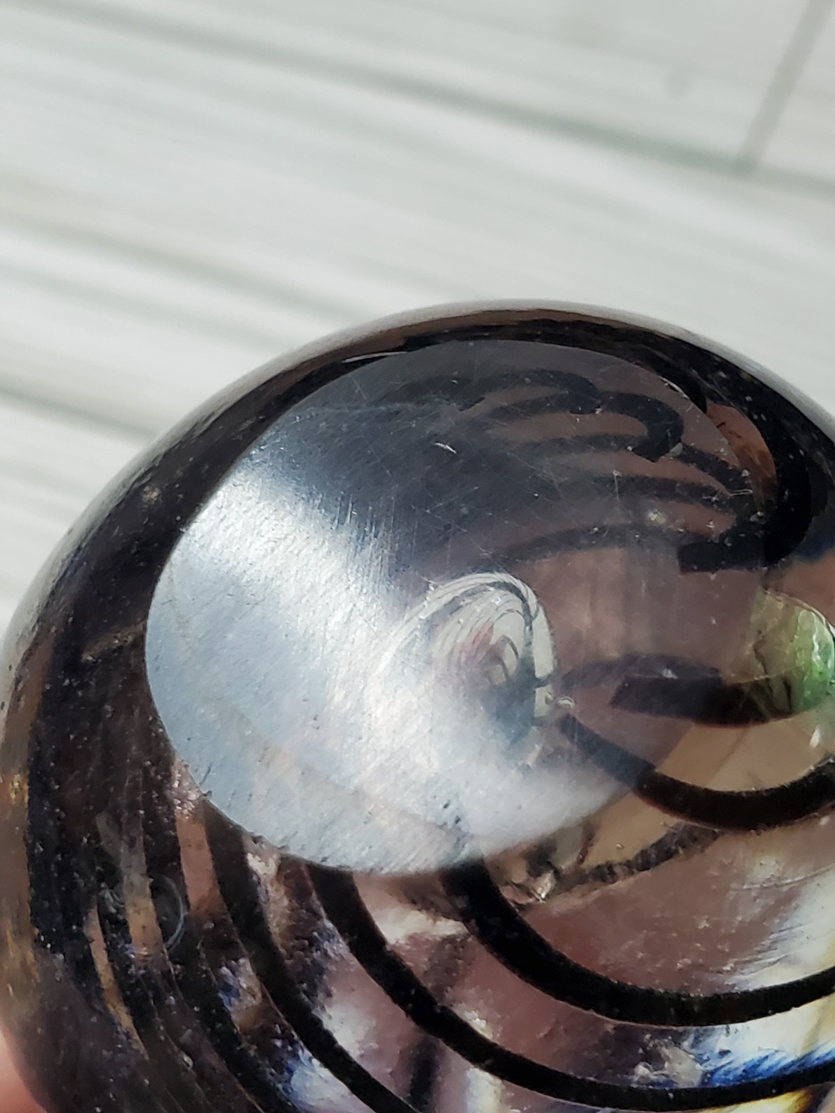 Vintage Handblown Art Glass Egg With Black Swirls 2 7/8″ Paperweight