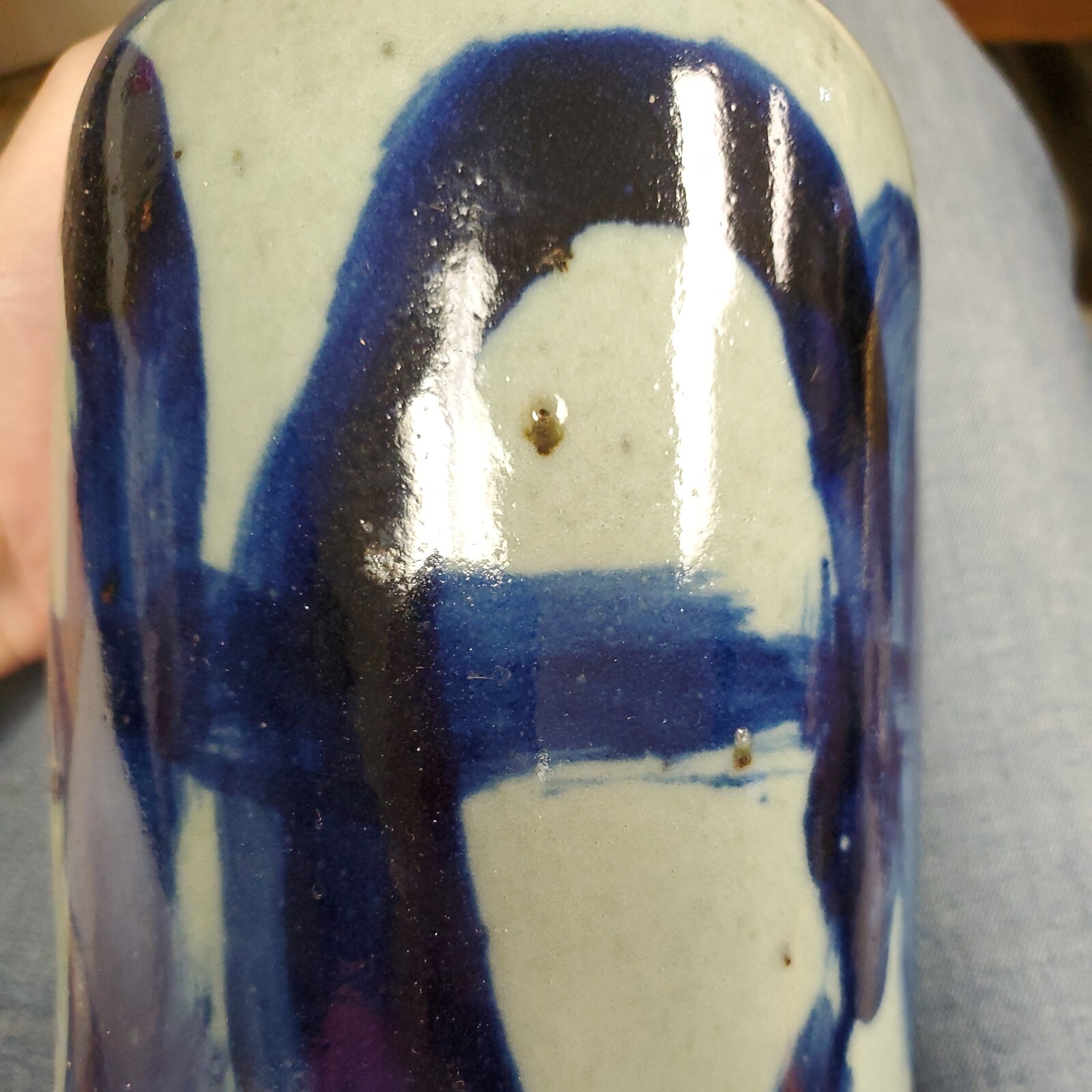 ANTIQUE ARTS&CRAFTS Blue ART POTTERY VASE 11.5″Antique Abstract Home Table Decor