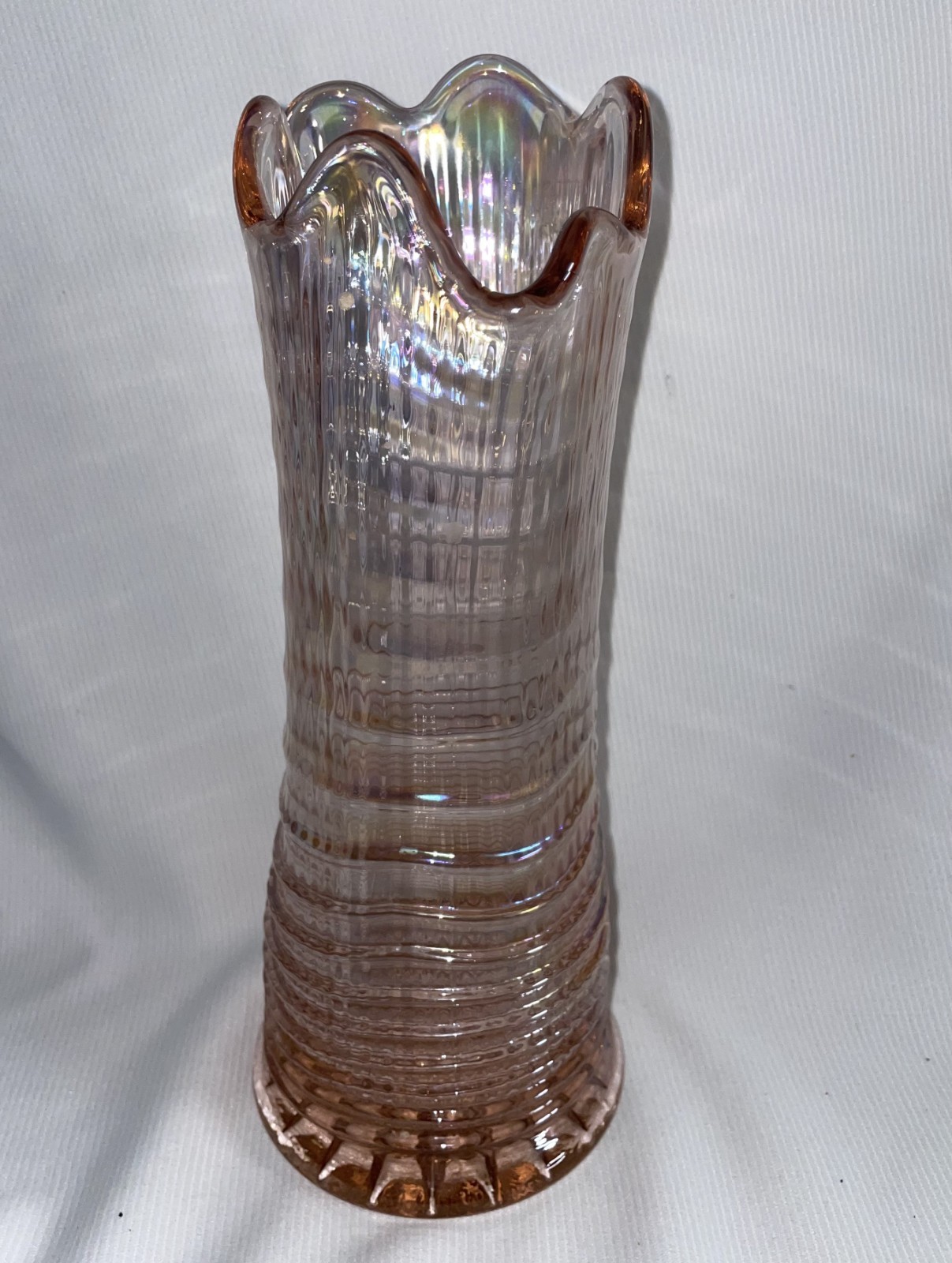 ink Ripple Swung Glass Vase 10 Inches High Imperial Glass Co. Iridescent